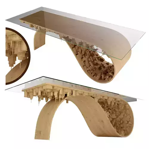 Coffee table with curving cityscape
