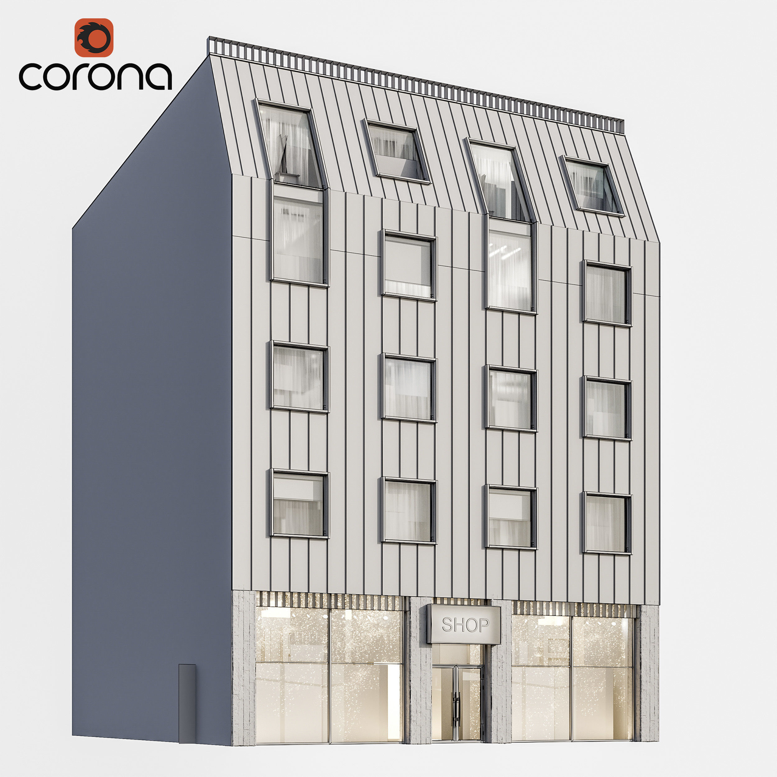 Modern residential facade 02 at night with simple interiors 3D model_5