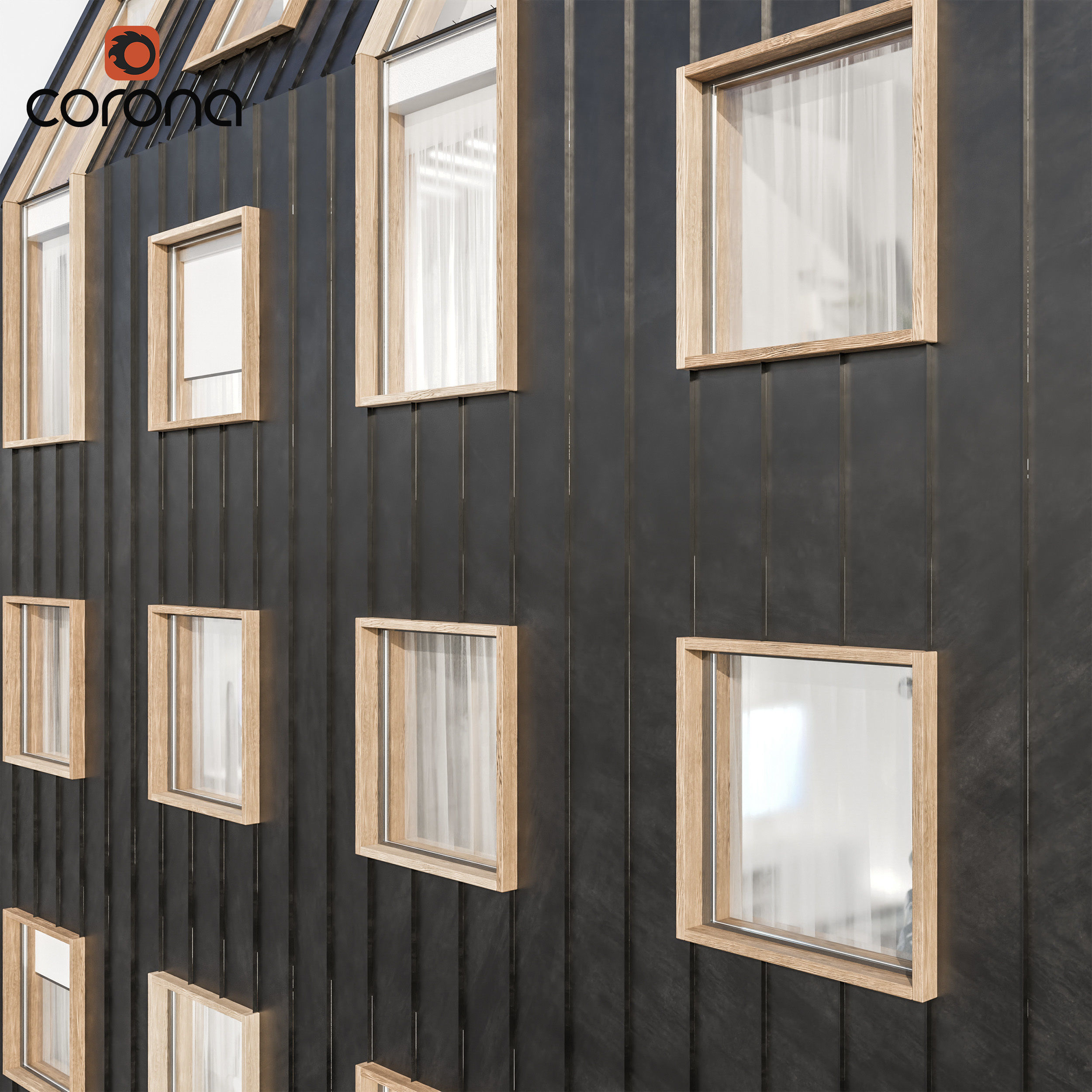 Modern residential facade 02 at night with simple interiors 3D model_4