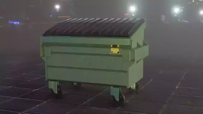 High Poly Dumpster trash can on street at night