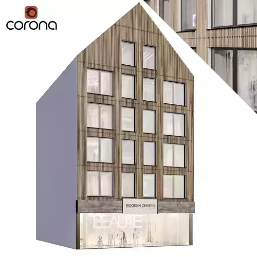Modern residential facade 03 at night with simple interiors 3D model