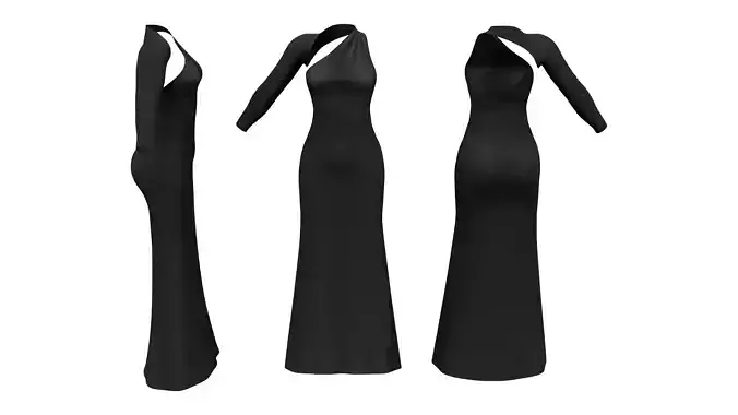 Ladies Kleid One Shoulder Black Maxi Dress