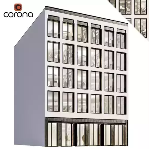 Modern office facade 02 at night with simple interiors 3D model