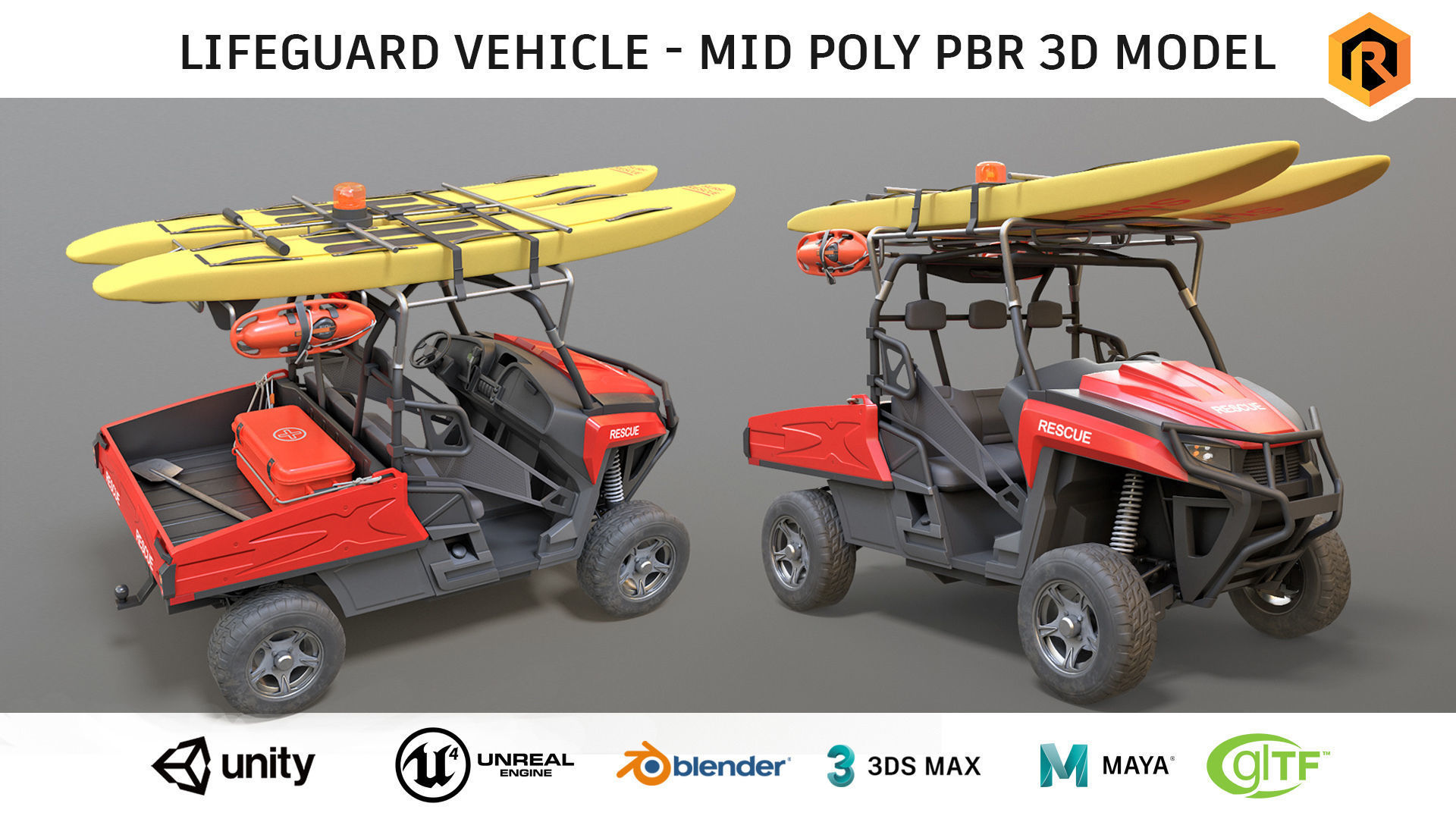 Lifeguard Vehicle WIth Buoys And Boards Low-poly 3D model_1