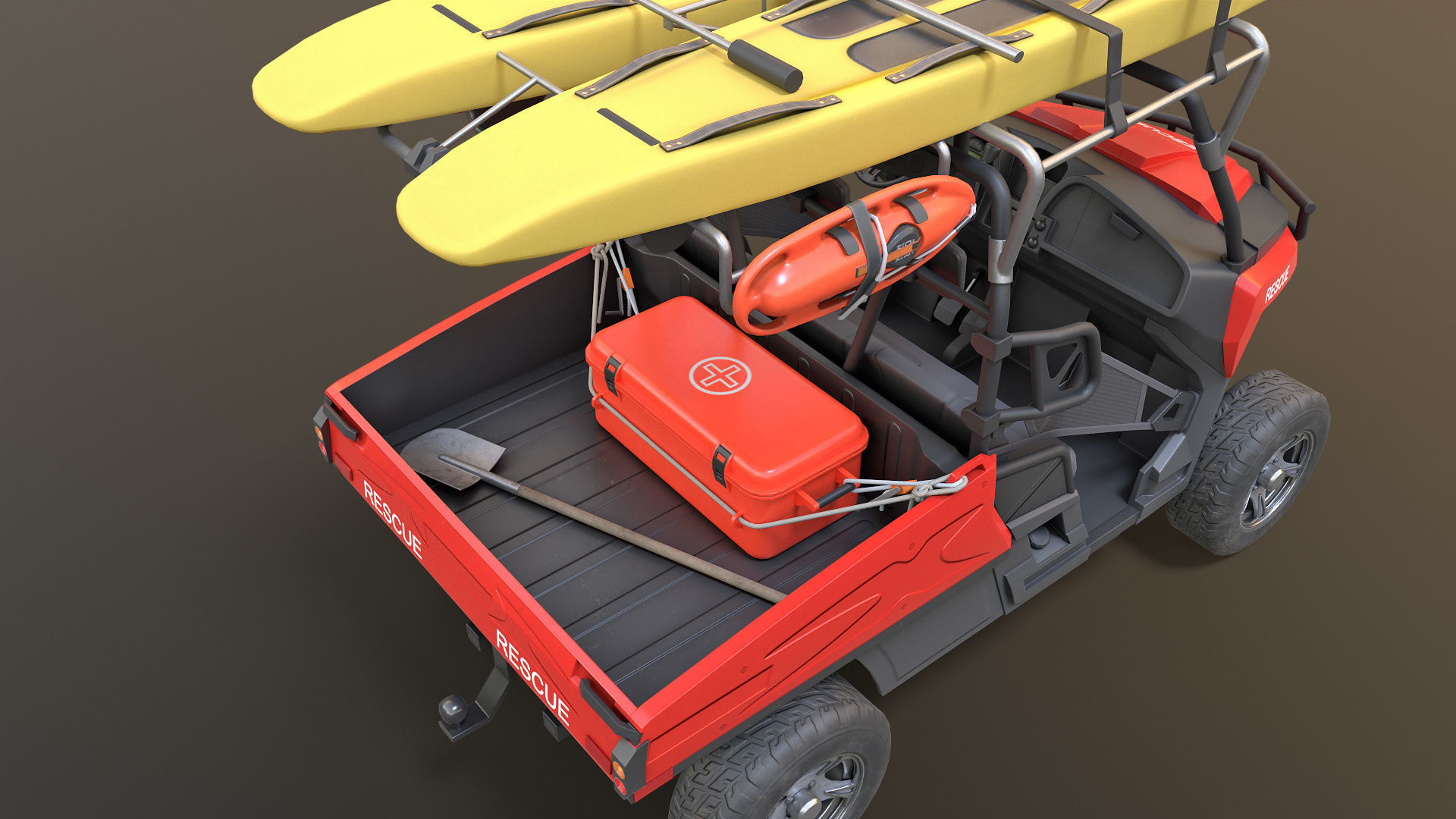 Lifeguard Vehicle WIth Buoys And Boards Low-poly 3D model_4