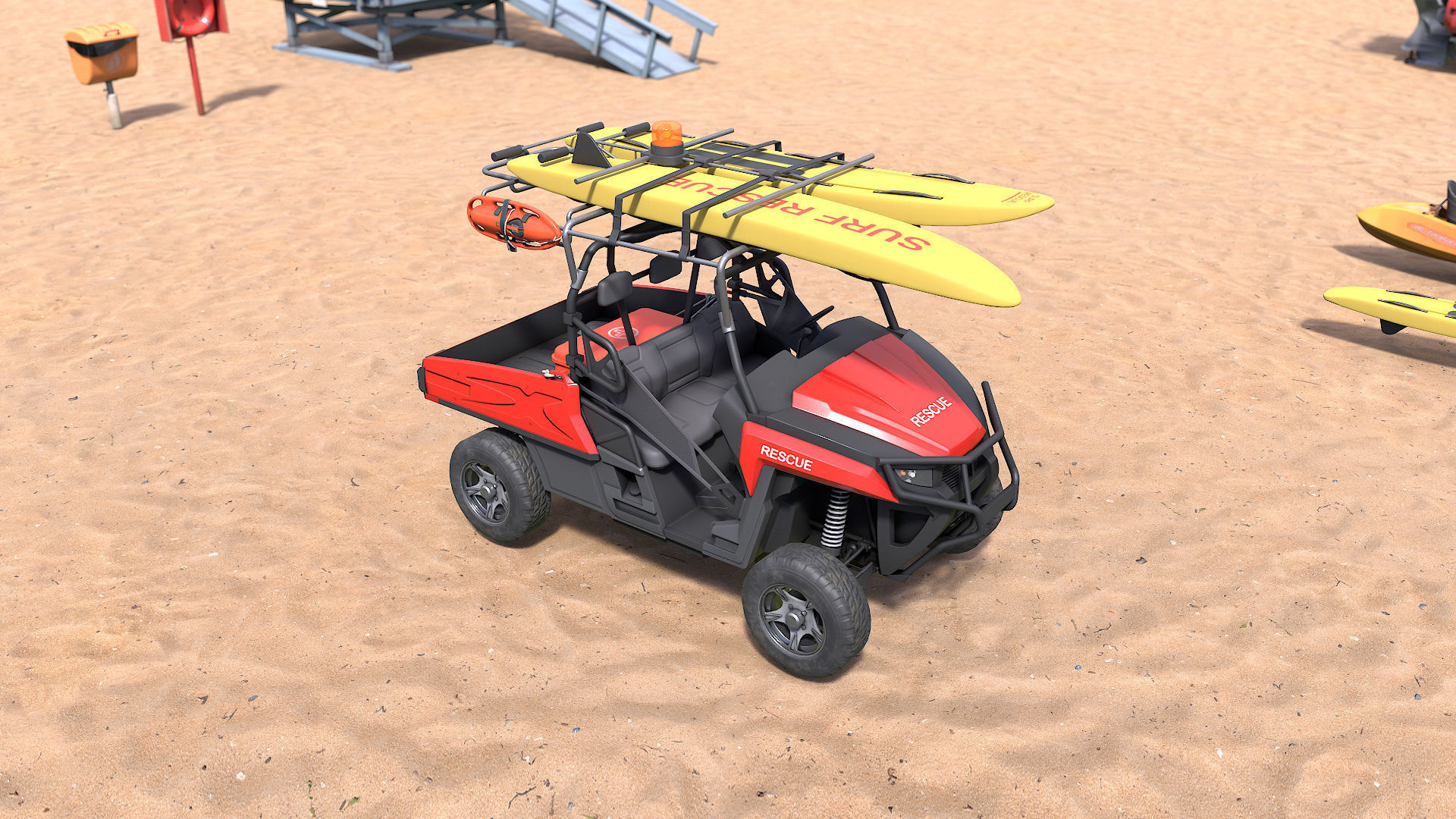 Lifeguard Vehicle WIth Buoys And Boards Low-poly 3D model_6