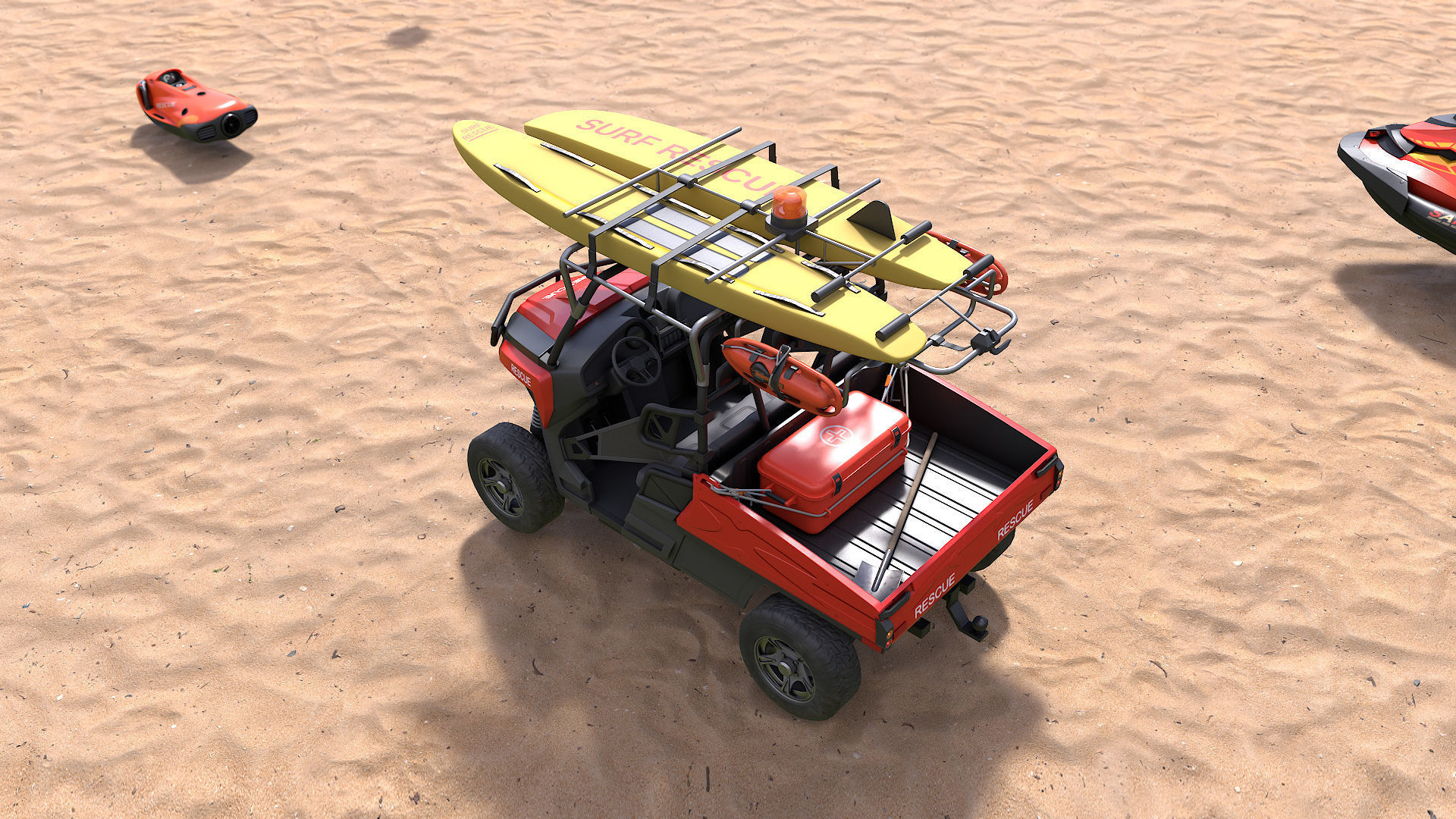 Lifeguard Vehicle WIth Buoys And Boards Low-poly 3D model_7