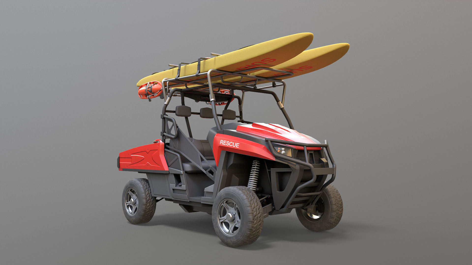 Lifeguard Vehicle WIth Buoys And Boards Low-poly 3D model_5
