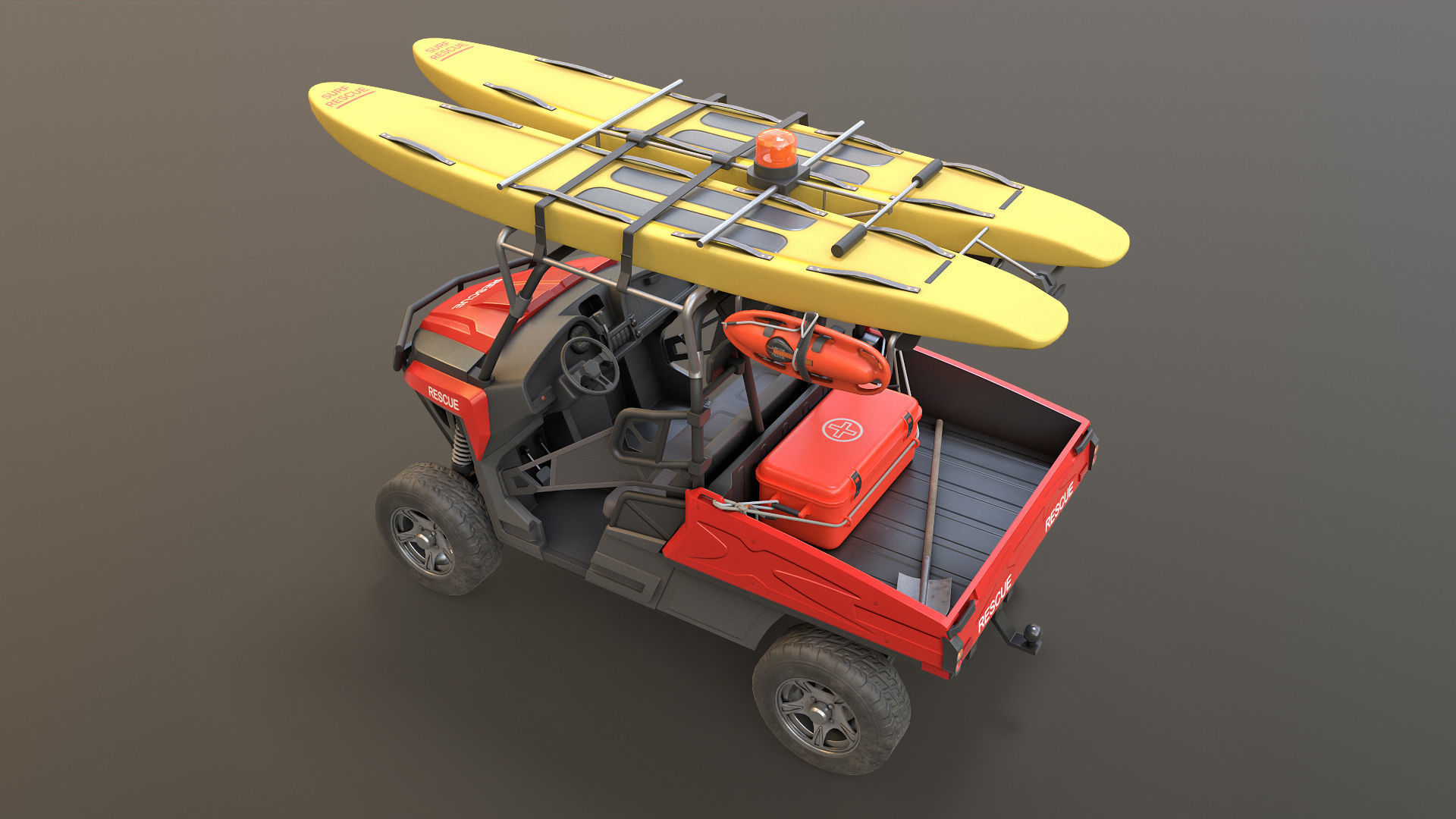 Lifeguard Vehicle WIth Buoys And Boards Low-poly 3D model_9