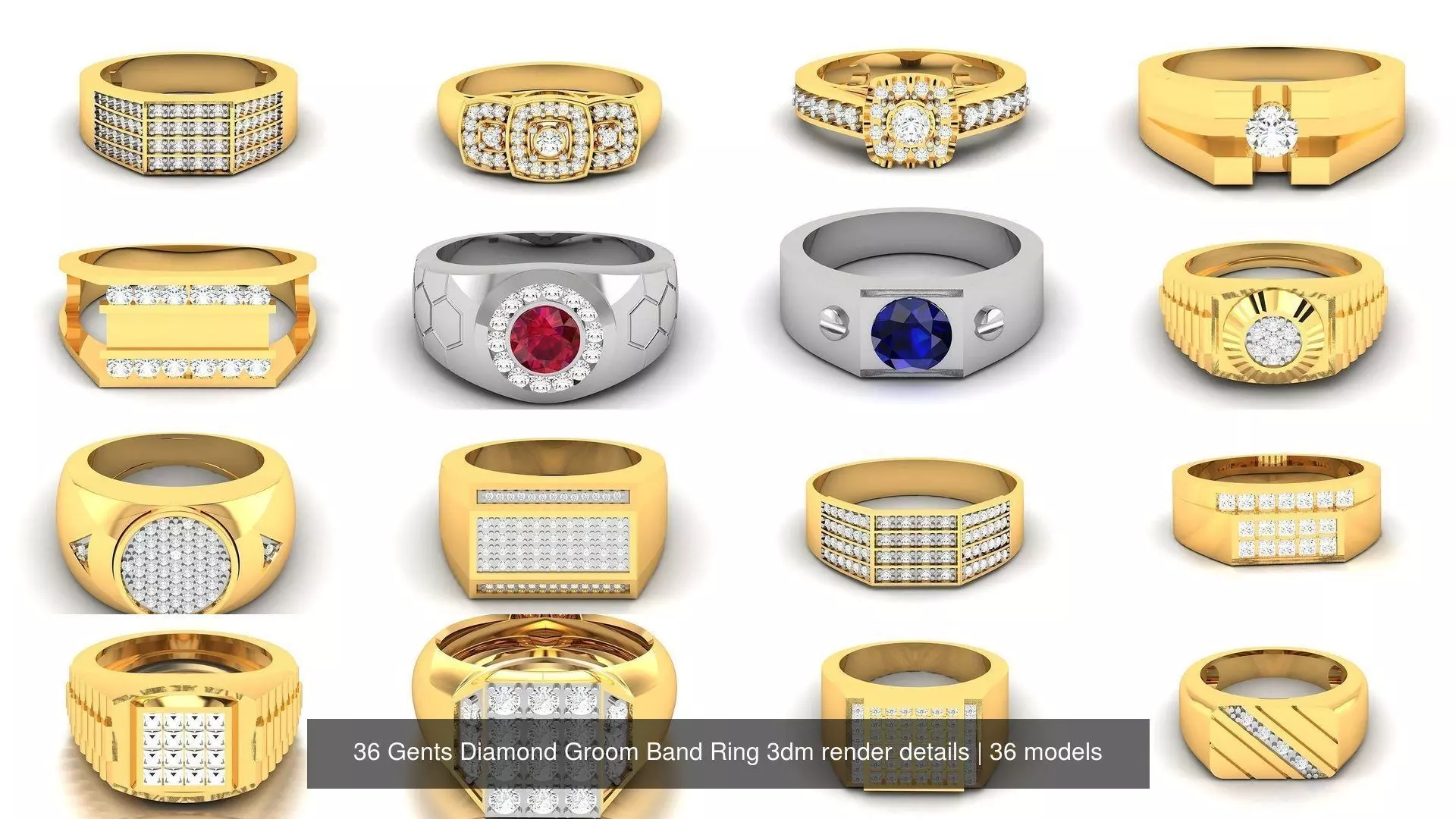 36 Gents Diamond Groom Band Ring 3dm render details 3D Model Collection_0