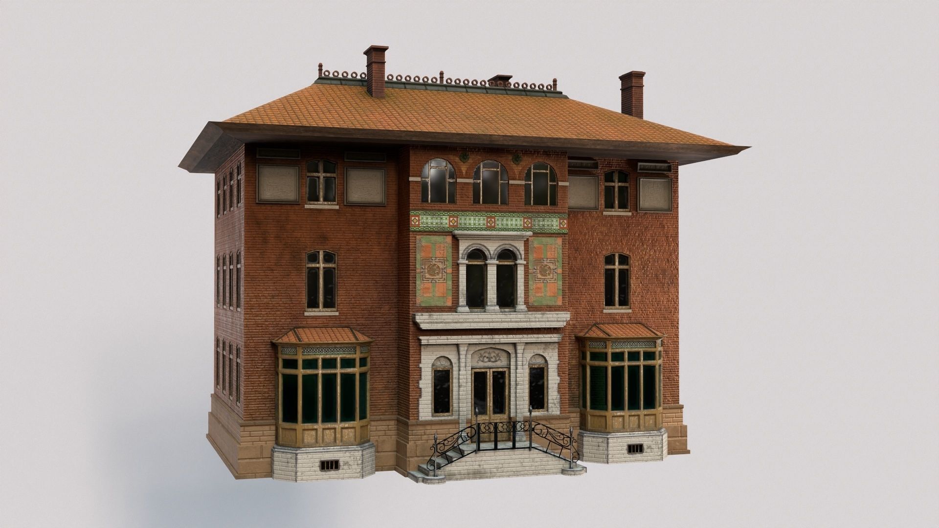 Villa low-poly 3D model house with windows and balconies Free low-poly 3D model_3