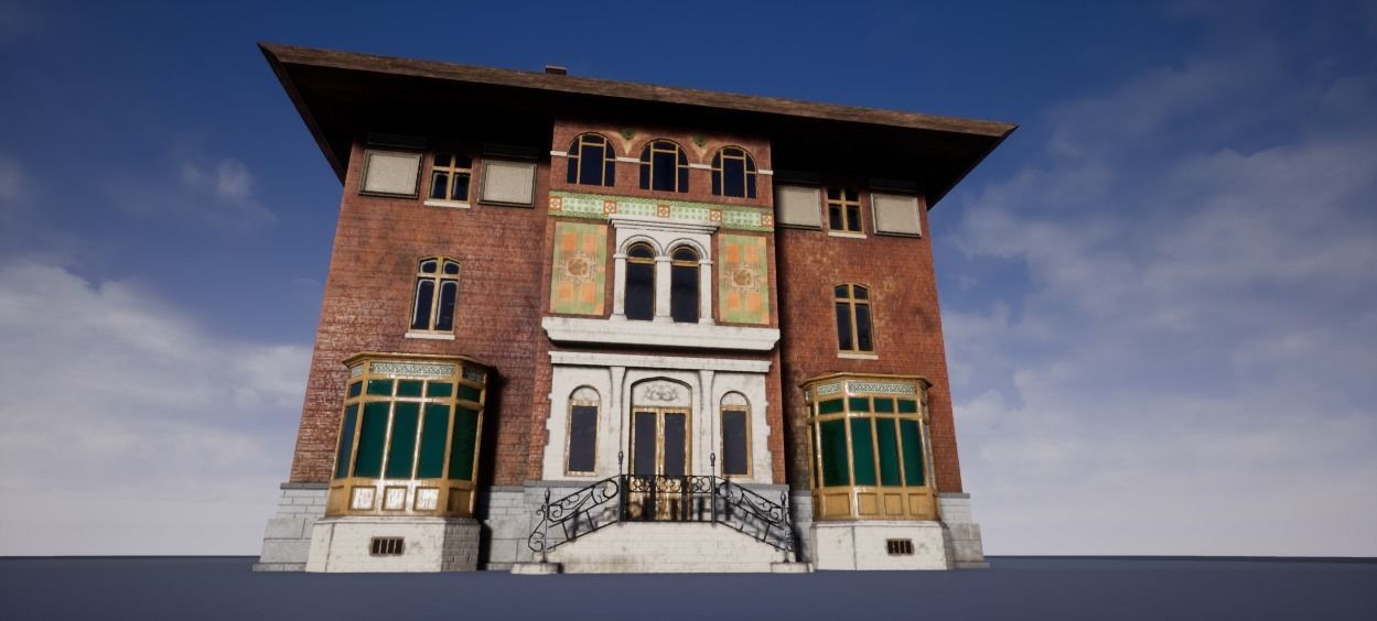 Villa low-poly 3D model house with windows and balconies Free low-poly 3D model_8