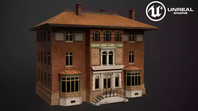 Villa low-poly 3D model house with windows and balconies Free low-poly 3D model