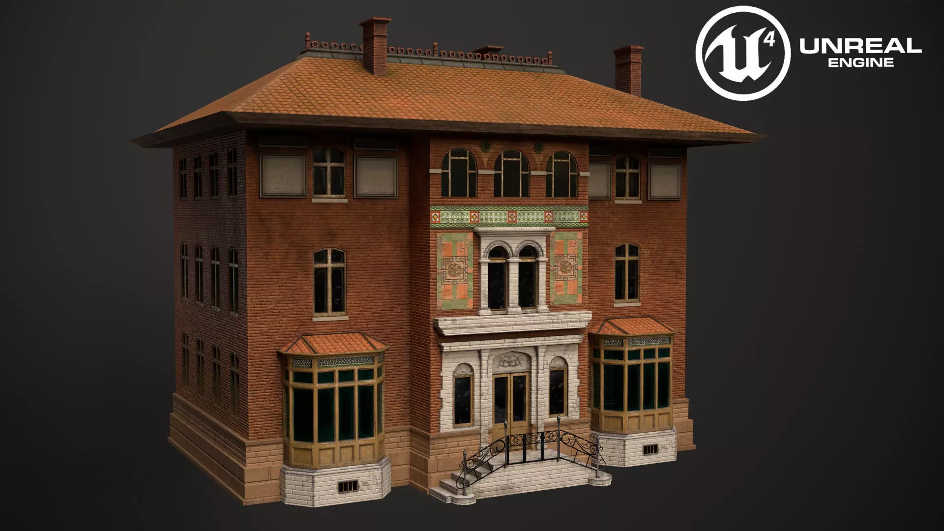 Villa low-poly 3D model house with windows and balconies Free low-poly 3D model_0