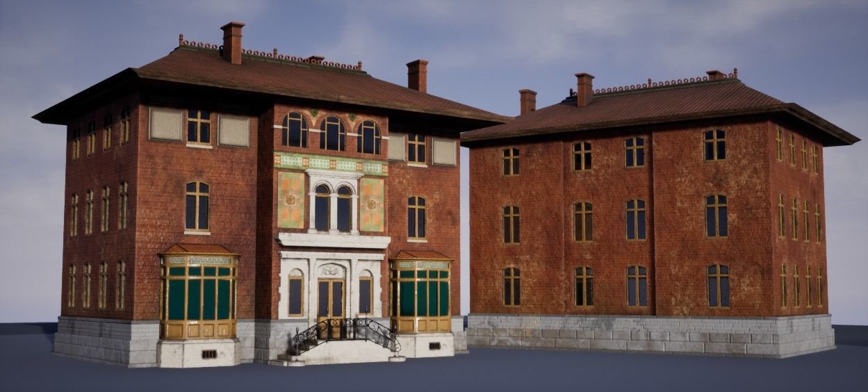 Villa low-poly 3D model house with windows and balconies Free low-poly 3D model_6