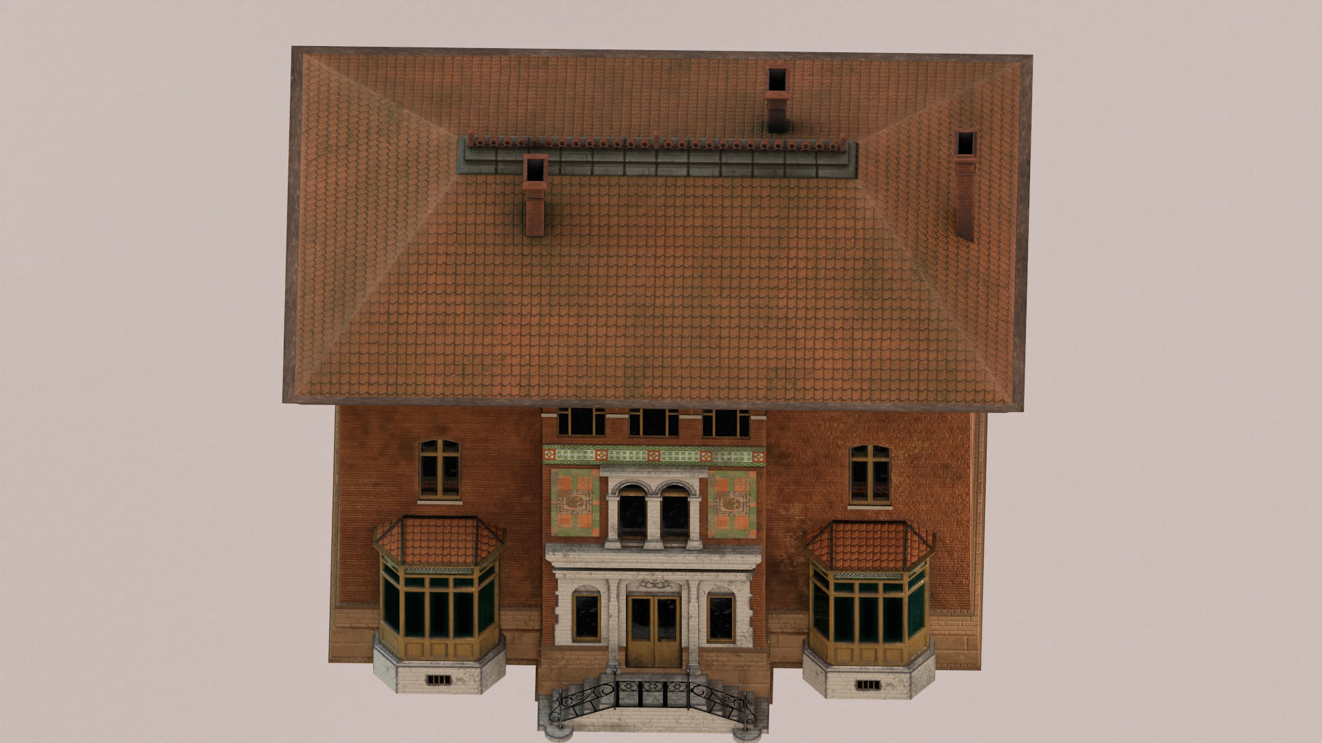 Villa low-poly 3D model house with windows and balconies Free low-poly 3D model_5