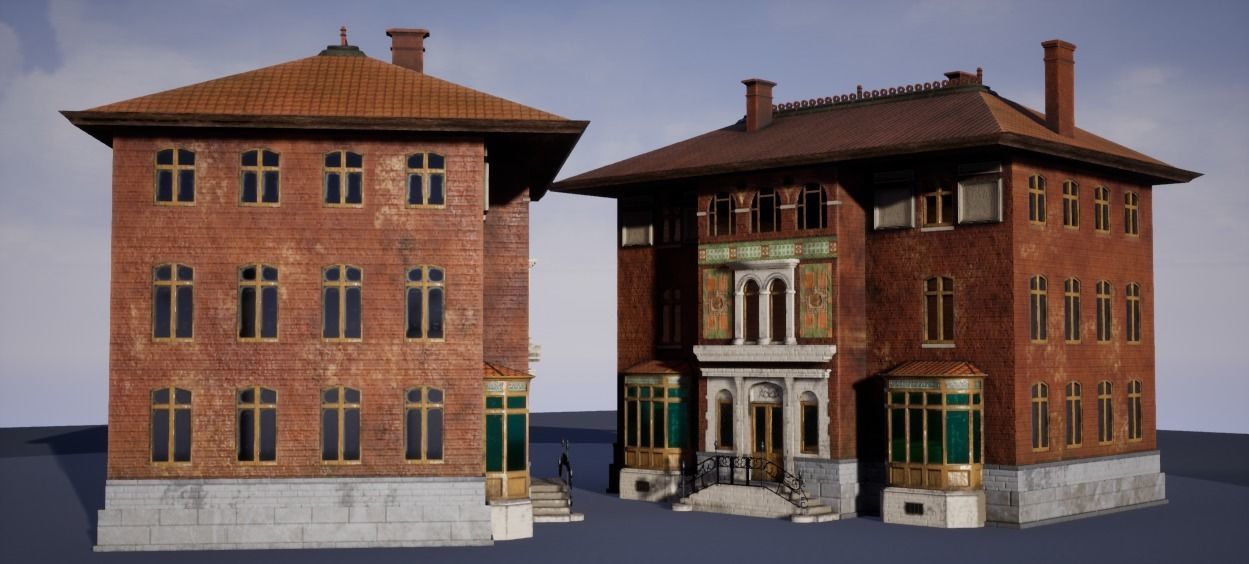 Villa low-poly 3D model house with windows and balconies Free low-poly 3D model_7