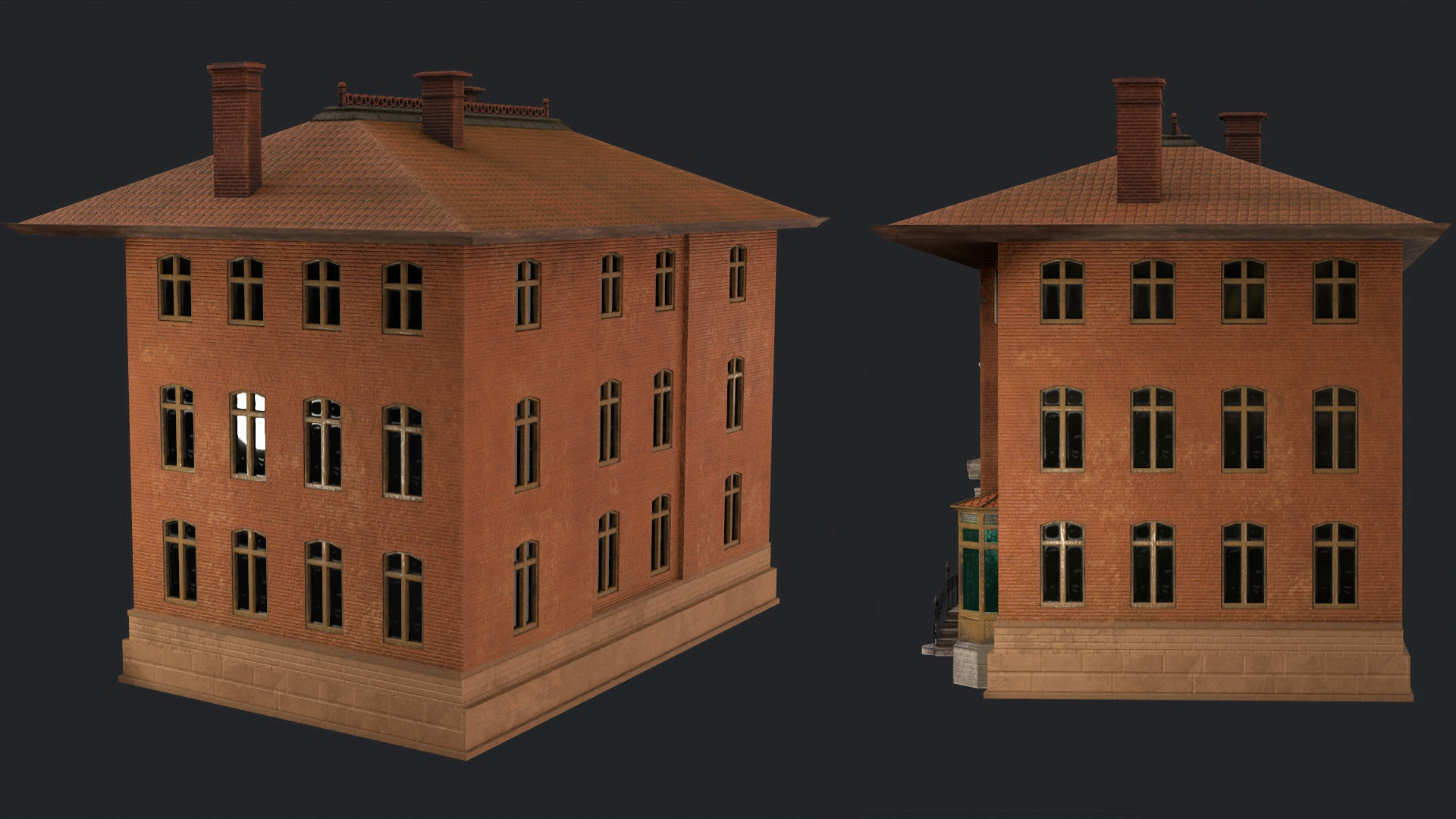 Villa low-poly 3D model house with windows and balconies Free low-poly 3D model_4