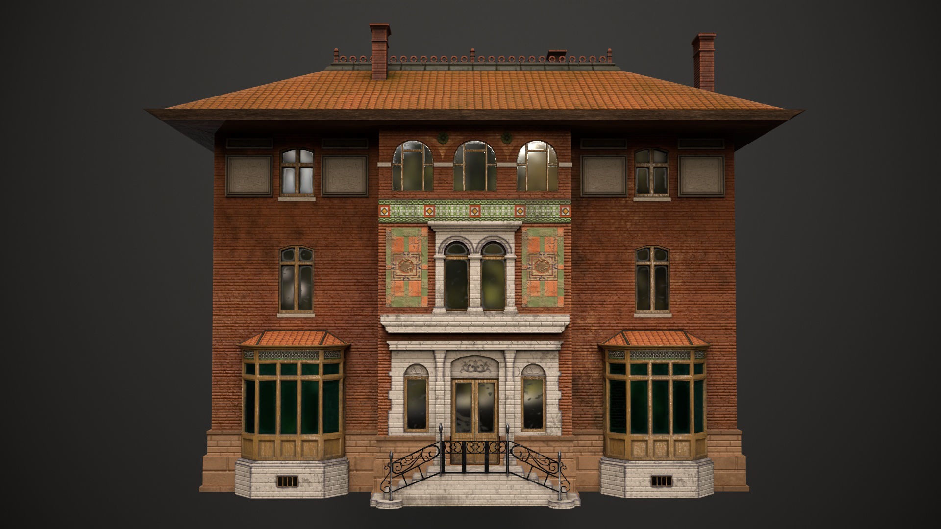 Villa low-poly 3D model house with windows and balconies Free low-poly 3D model_2