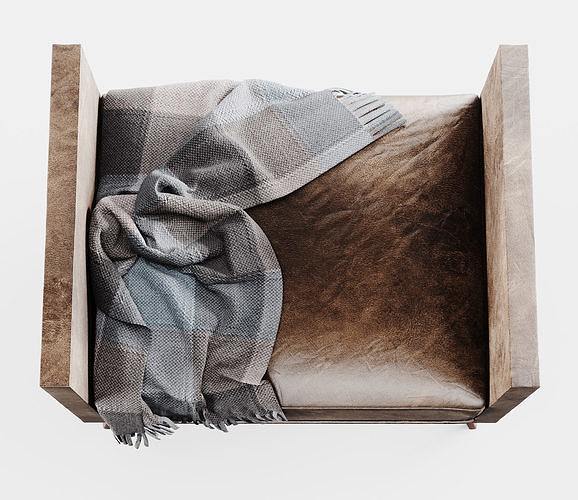 Strider Winged Bench with throw blanket and leather finish 3D model 3