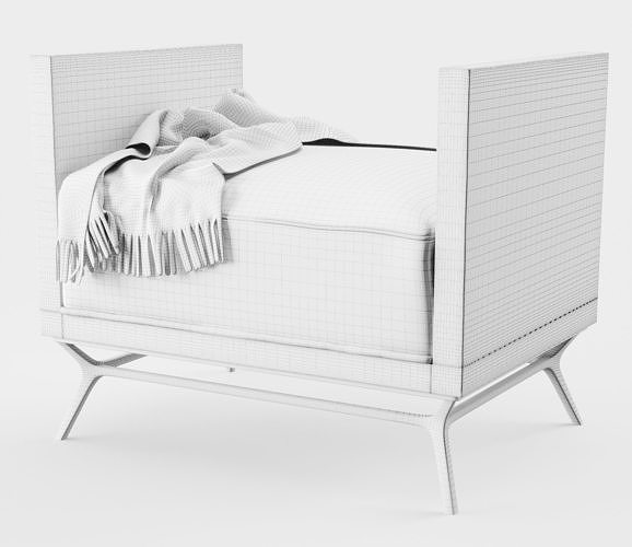 Strider Winged Bench with throw blanket and leather finish 3D model 5
