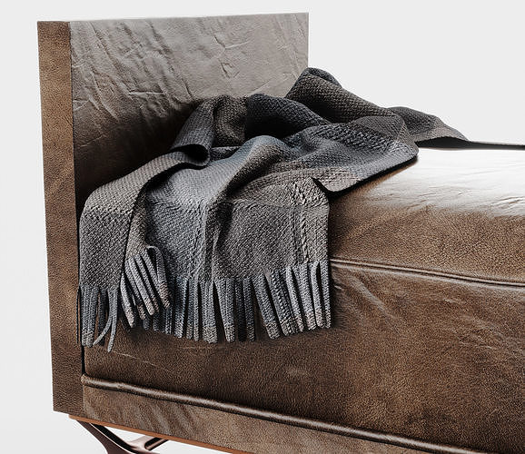 Strider Winged Bench with throw blanket and leather finish 3D model 4