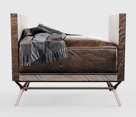 Strider Winged Bench with throw blanket and leather finish 3D model 2