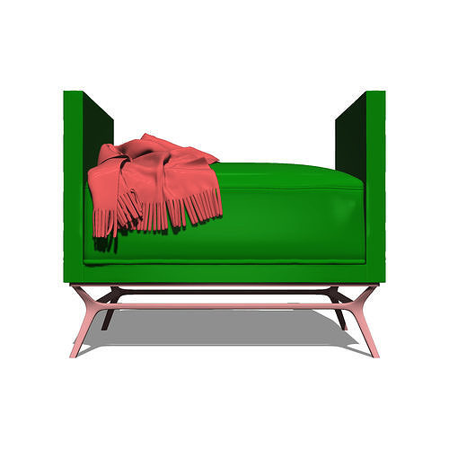 Strider Winged Bench with throw blanket and leather finish 3D model 6