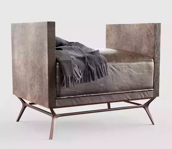 Strider Winged Bench with throw blanket and leather finish