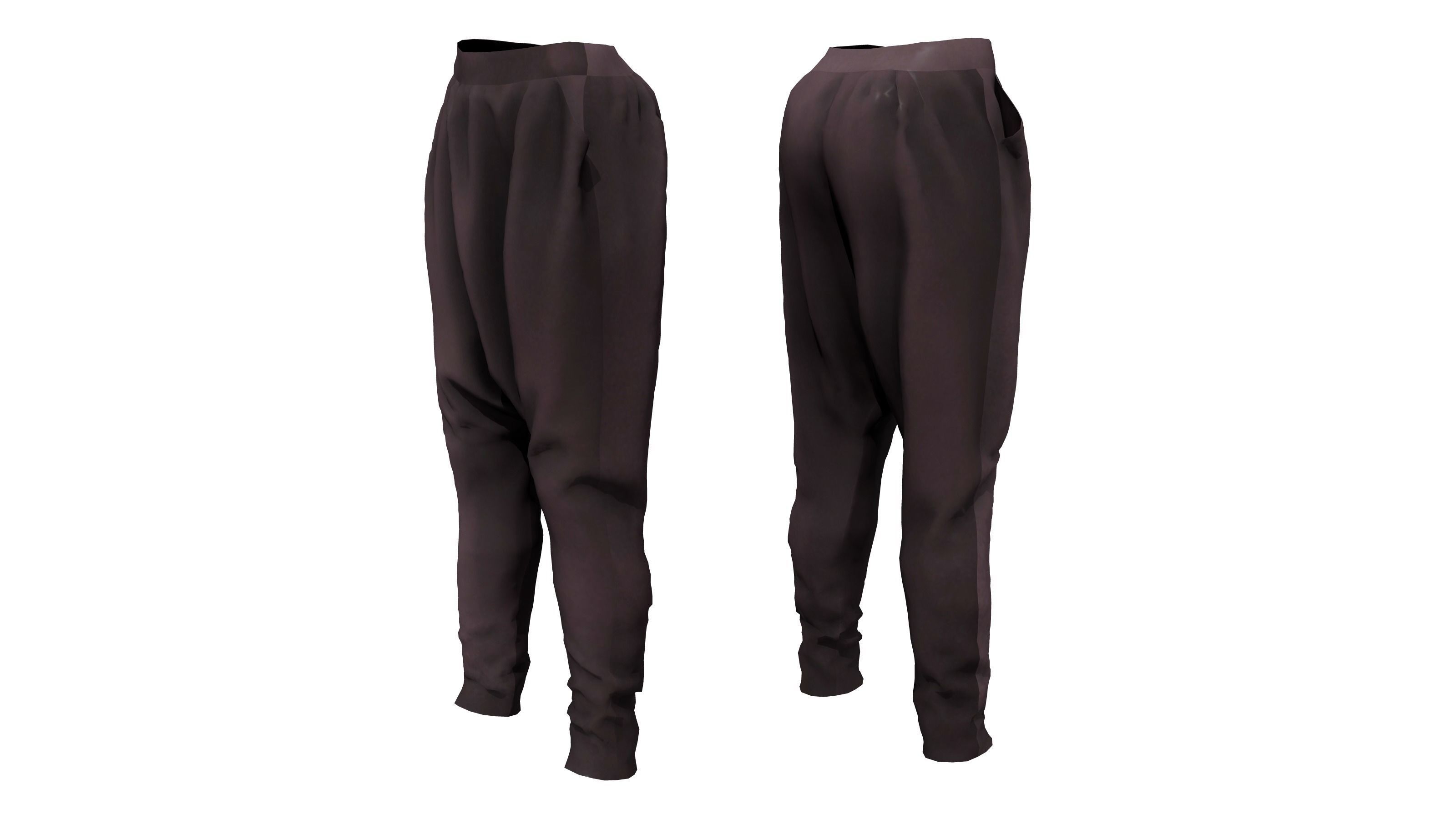 Ladies Baggy Harem Pants Low-poly 3D model_2