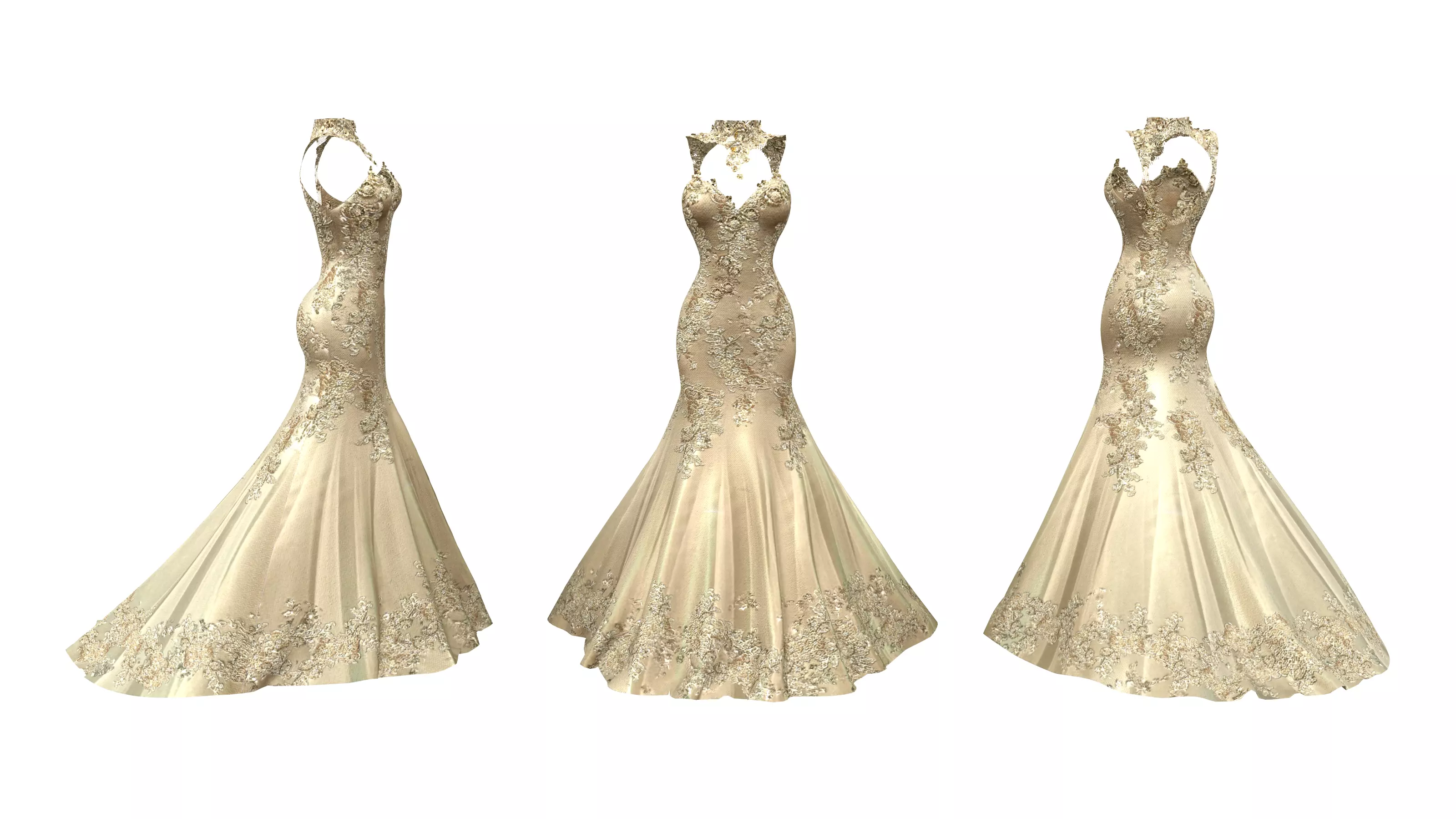 High Neck Mermaid Dress Low-poly 3D model