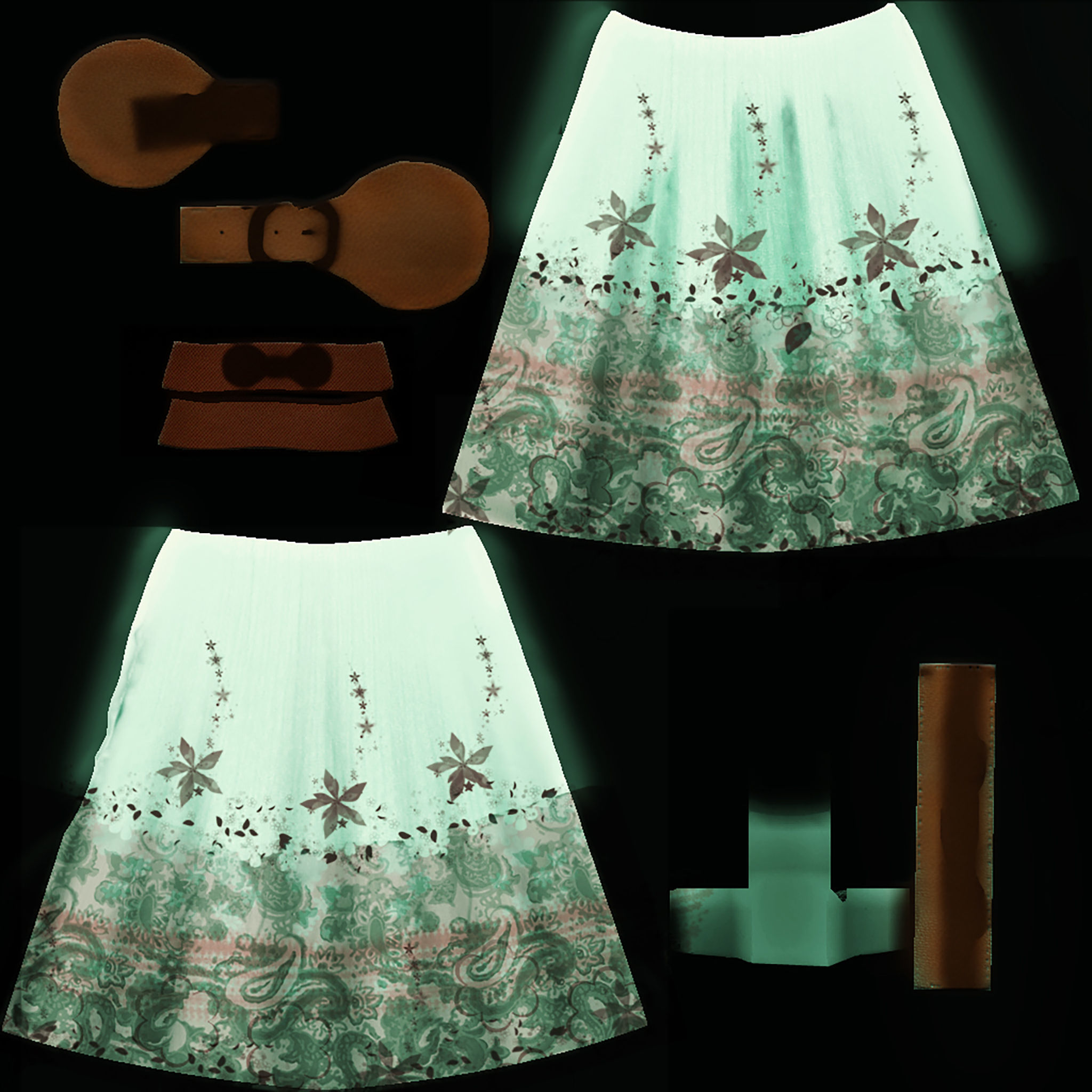 Boho Maxi Skirt with Belt Low-poly 3D model_8