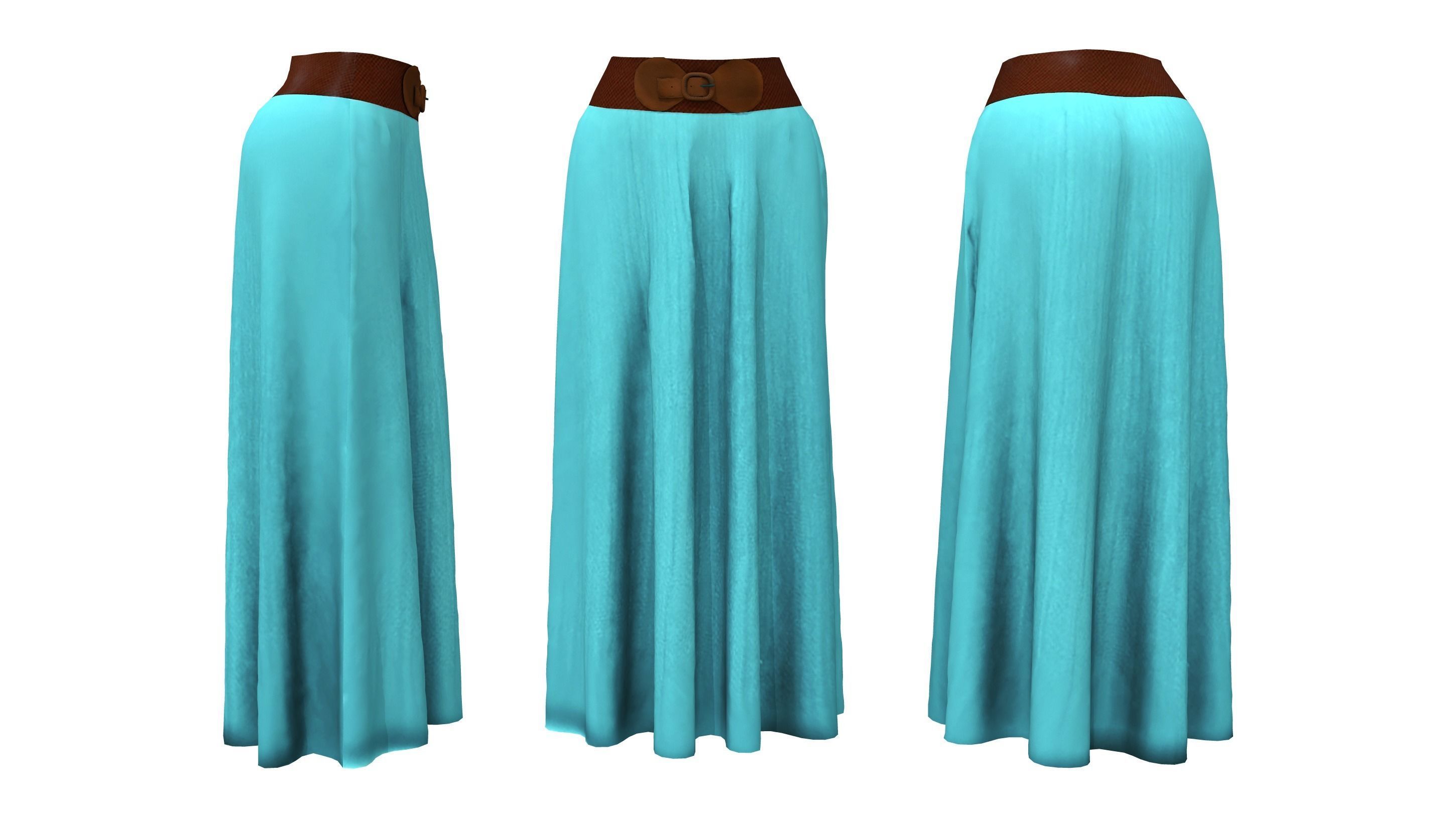 Boho Maxi Skirt with Belt Low-poly 3D model_4