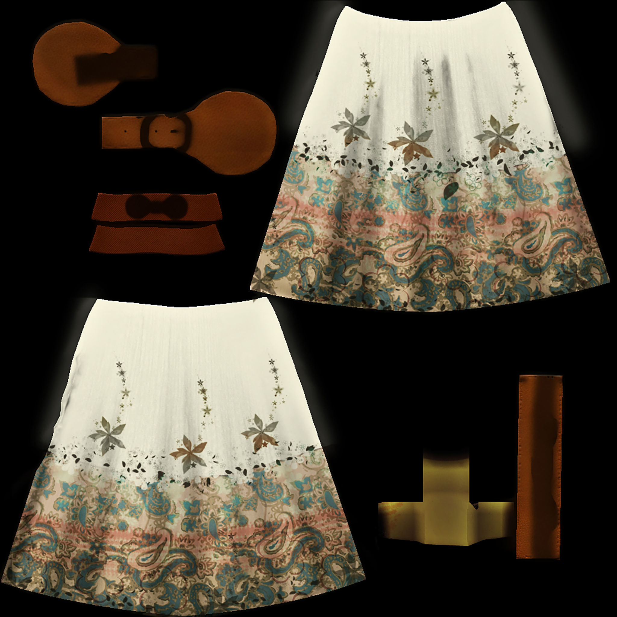 Boho Maxi Skirt with Belt Low-poly 3D model_9