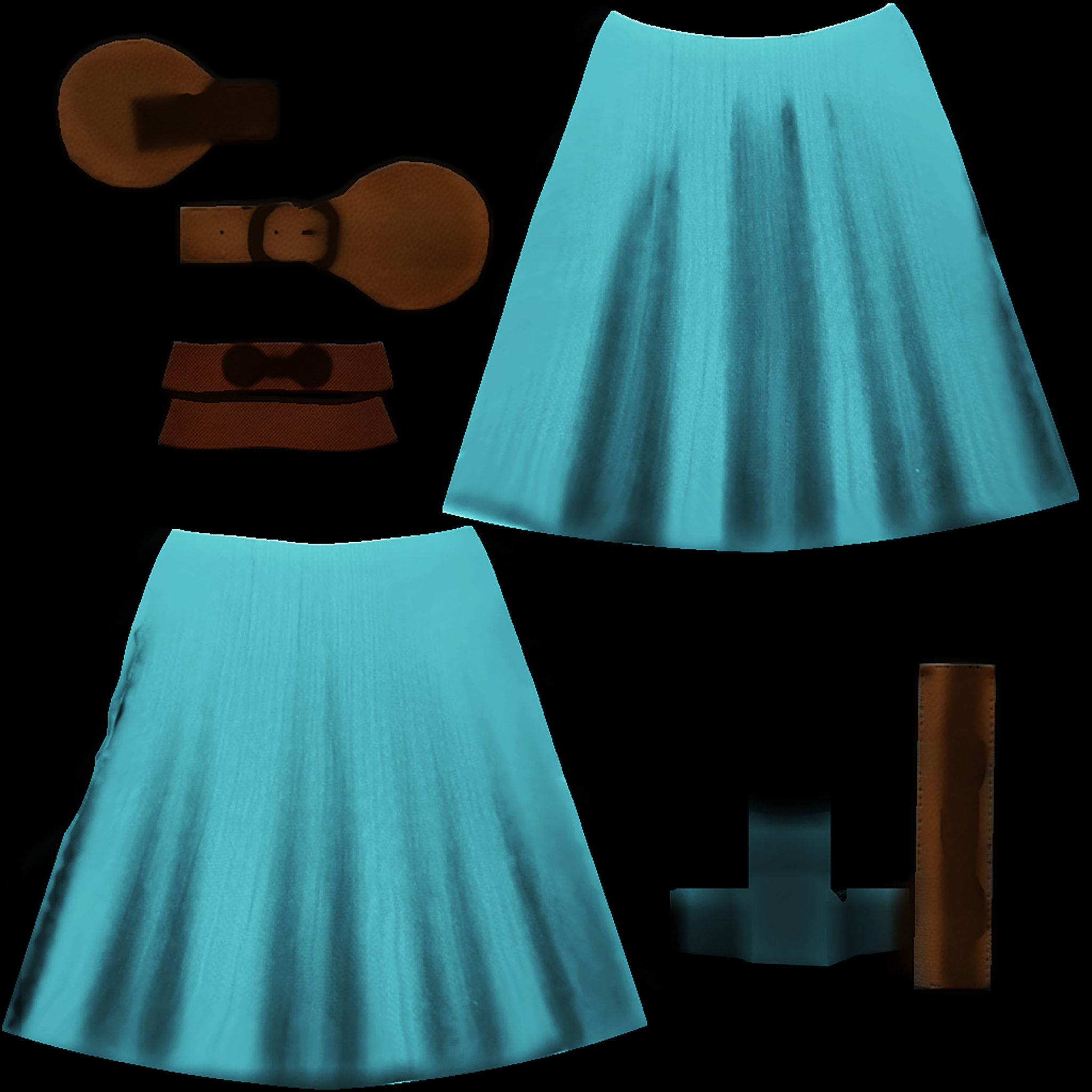 Boho Maxi Skirt with Belt Low-poly 3D model_7