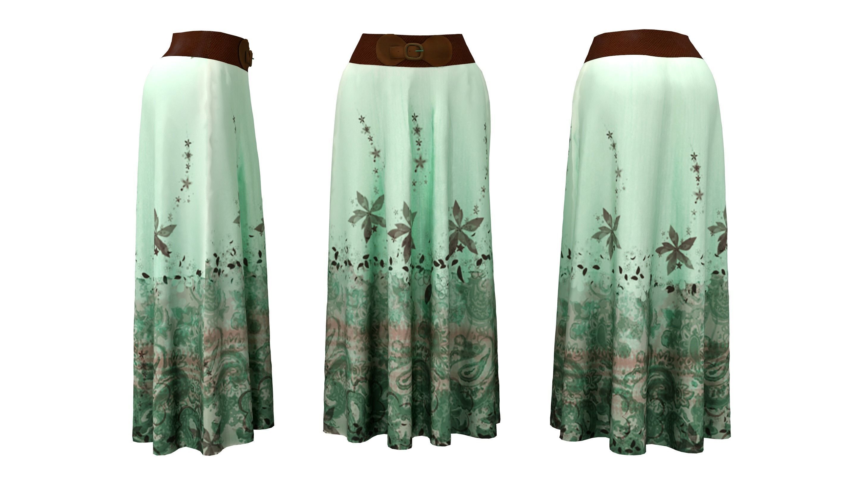 Boho Maxi Skirt with Belt Low-poly 3D model_3
