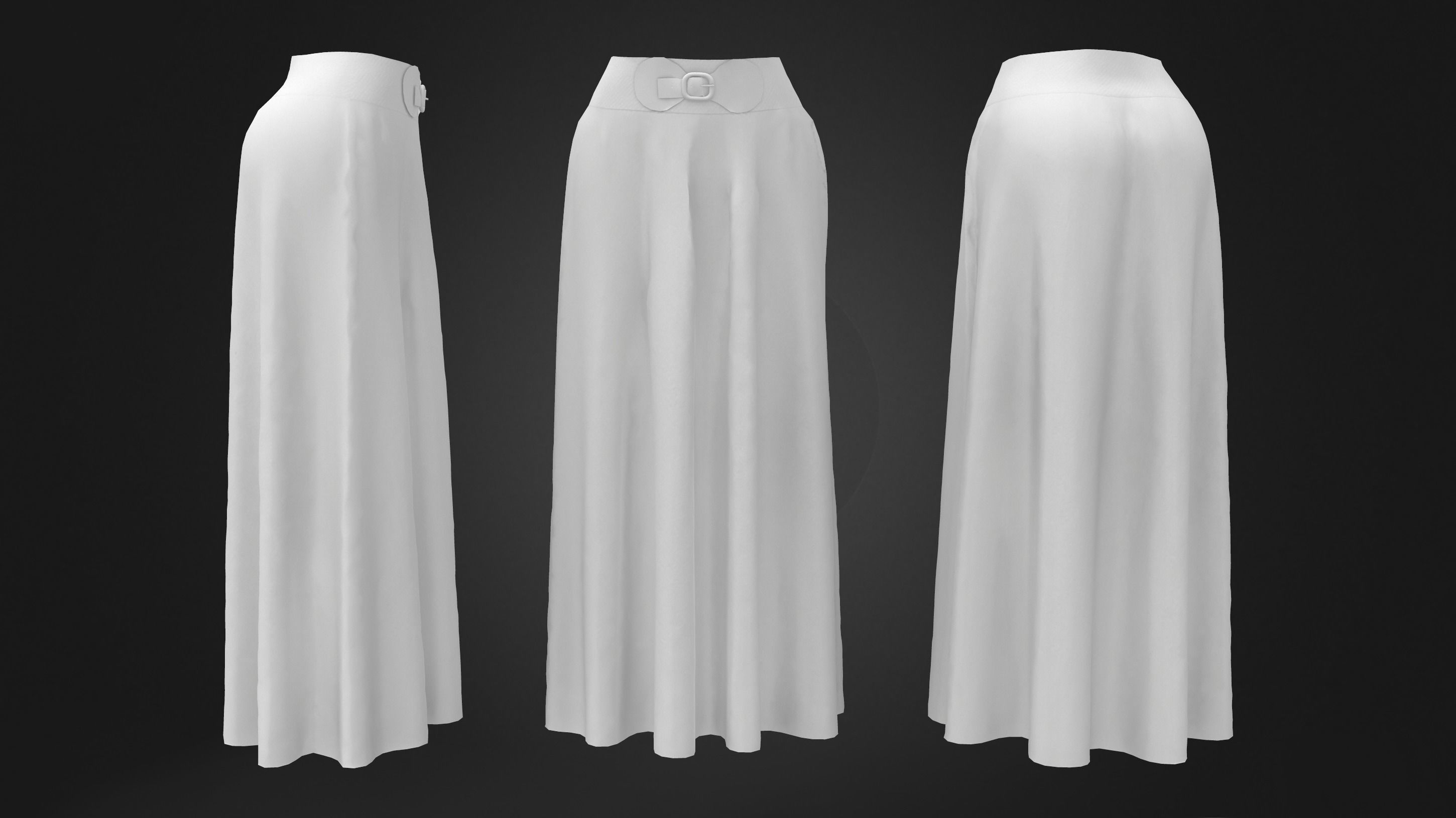 Boho Maxi Skirt with Belt Low-poly 3D model_6