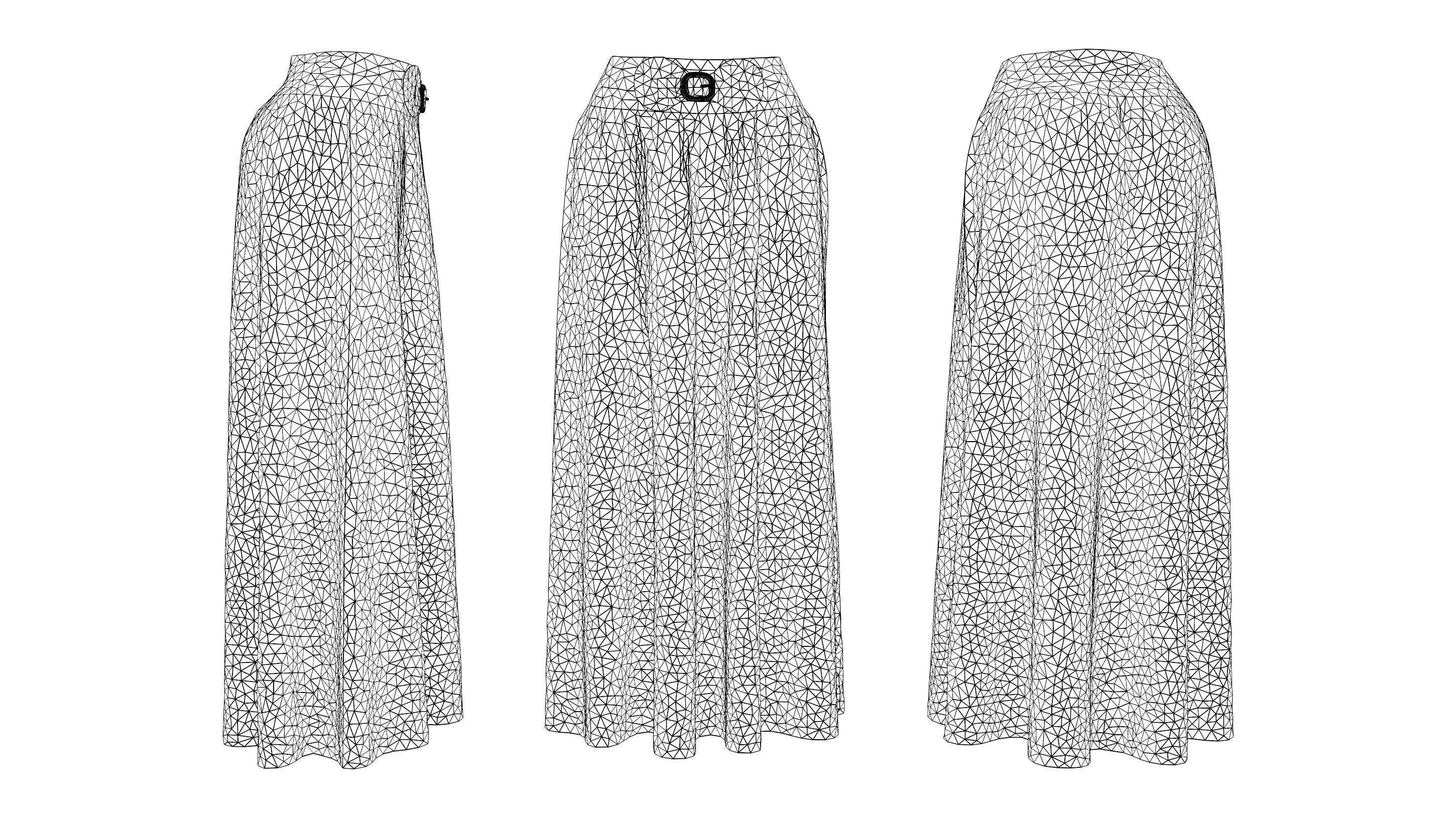 Boho Maxi Skirt with Belt Low-poly 3D model_5