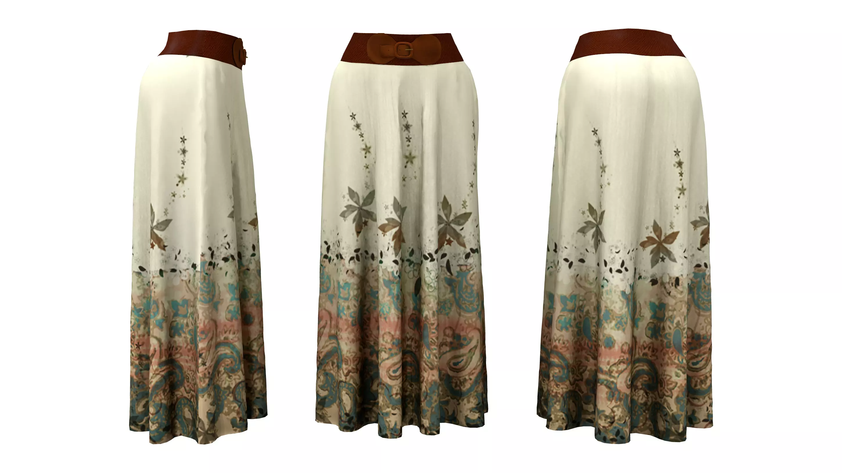 Boho Maxi Skirt with Belt Low-poly 3D model_0