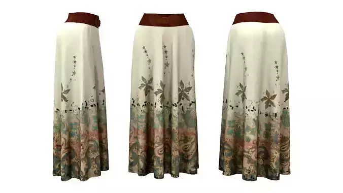Boho Maxi Skirt with Belt Low-poly 3D model