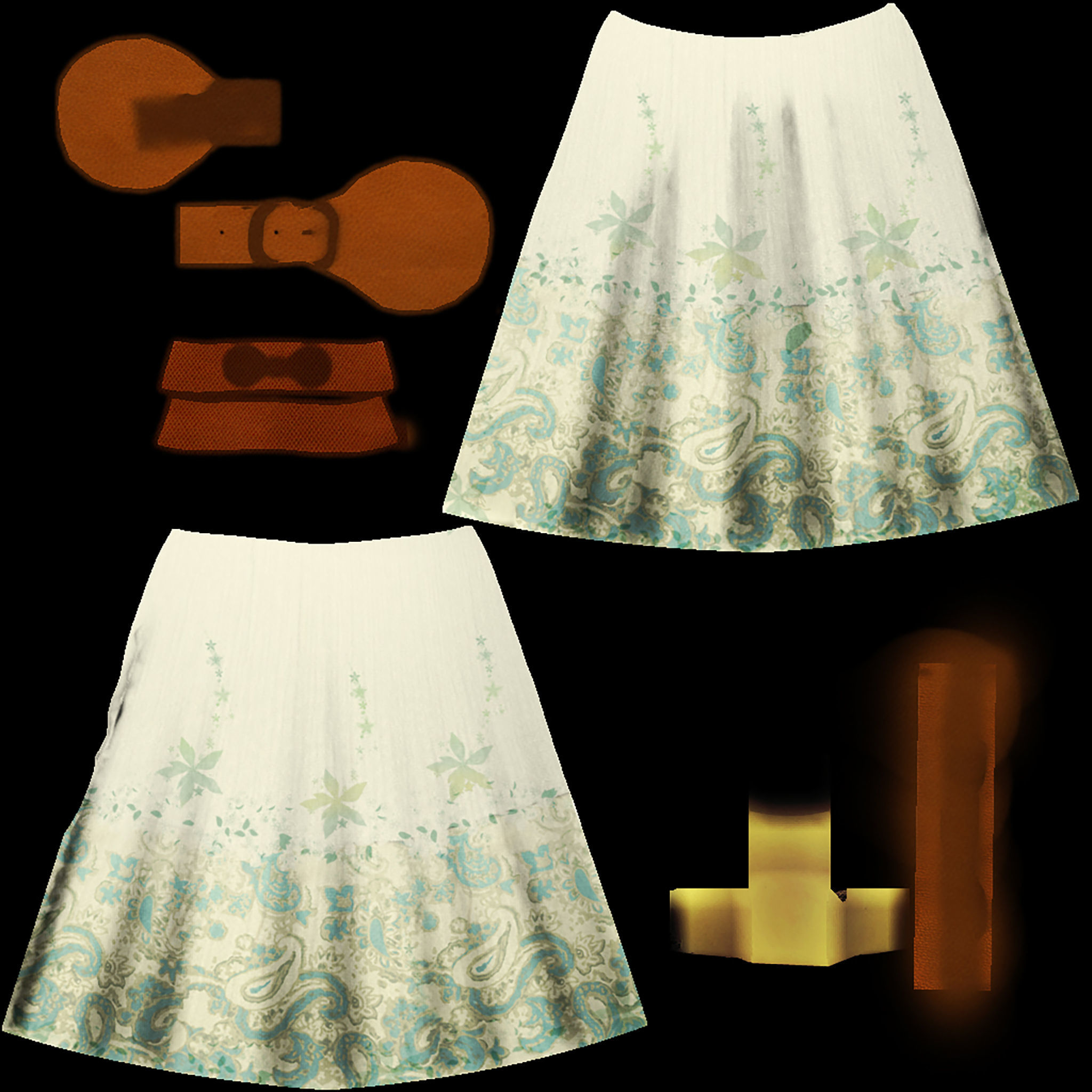 Boho Maxi Skirt with Belt Low-poly 3D model_10