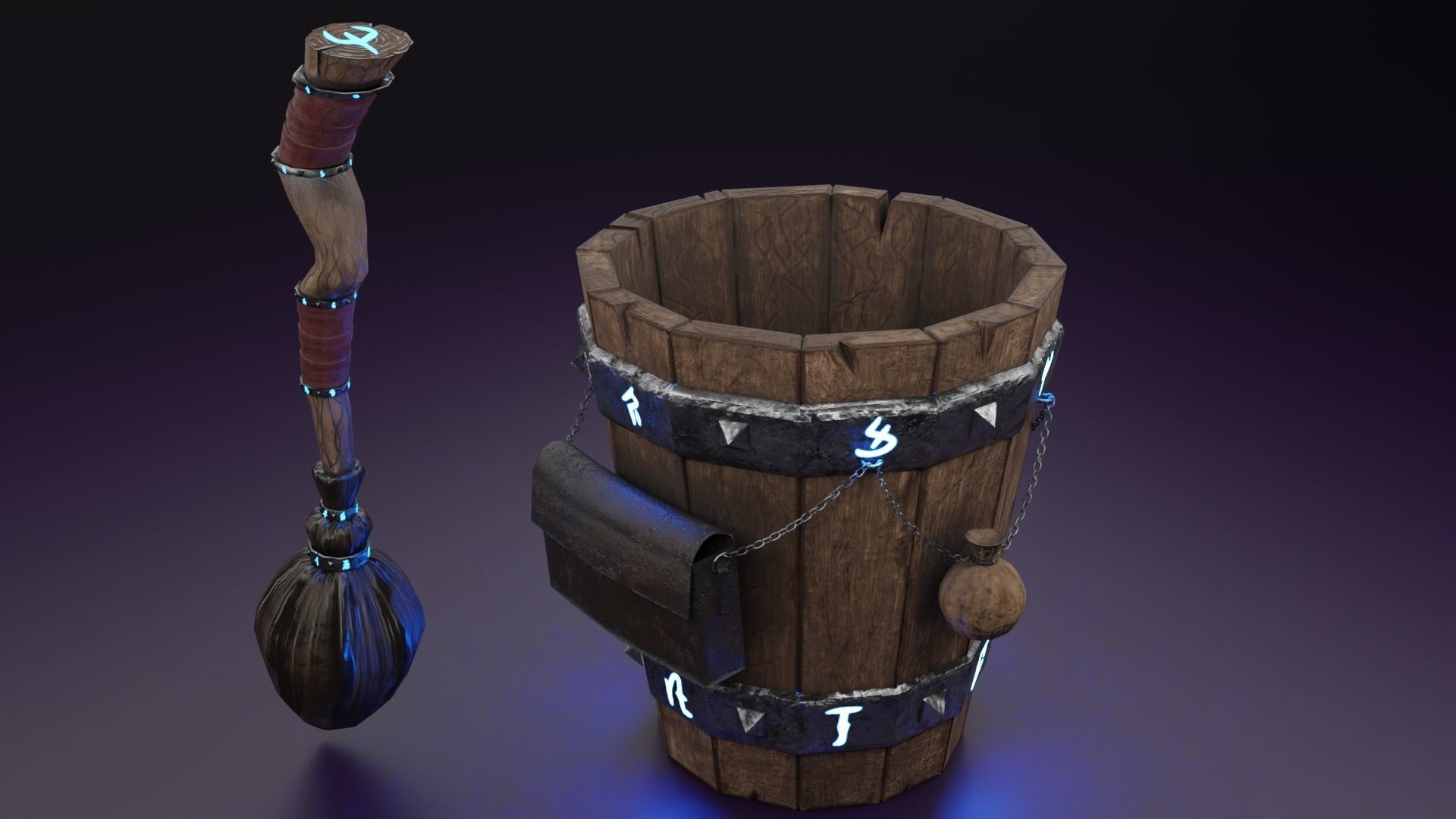 Magic stupa and broom Low-poly 3D model_14