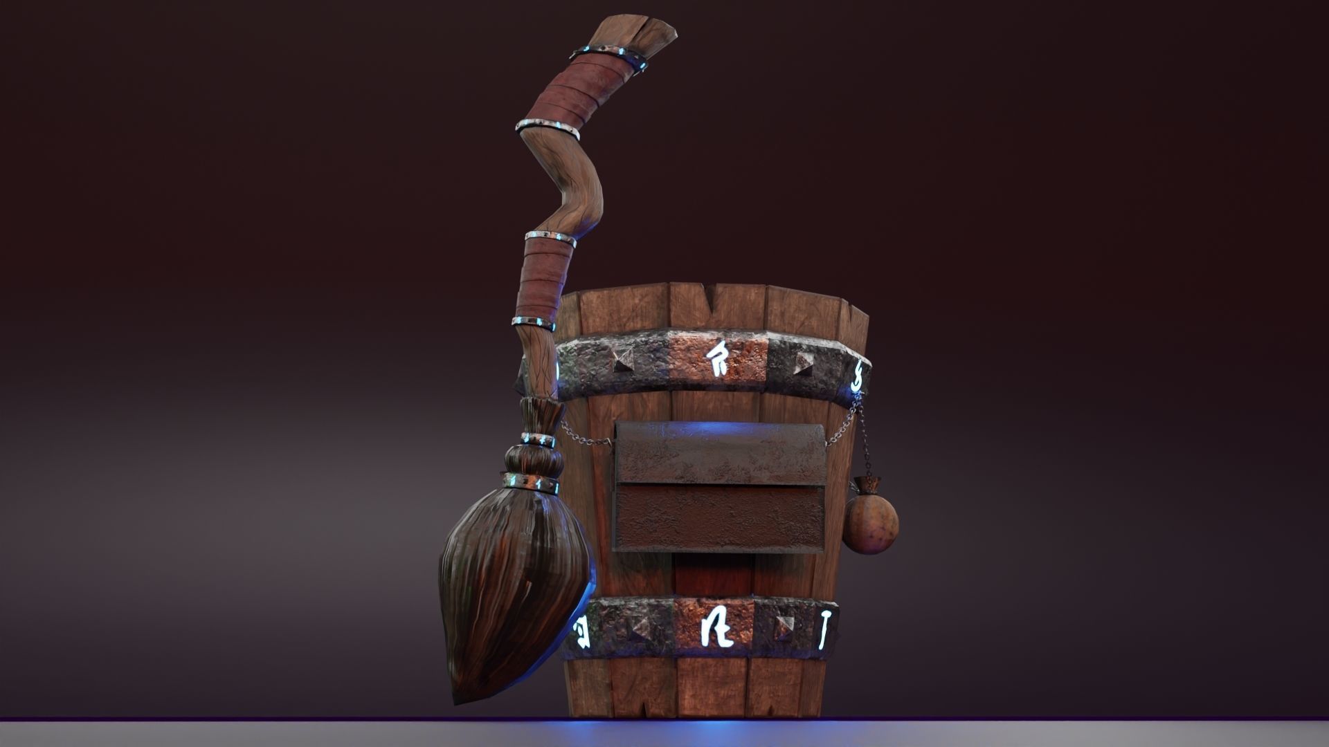 Magic stupa and broom Low-poly 3D model_9