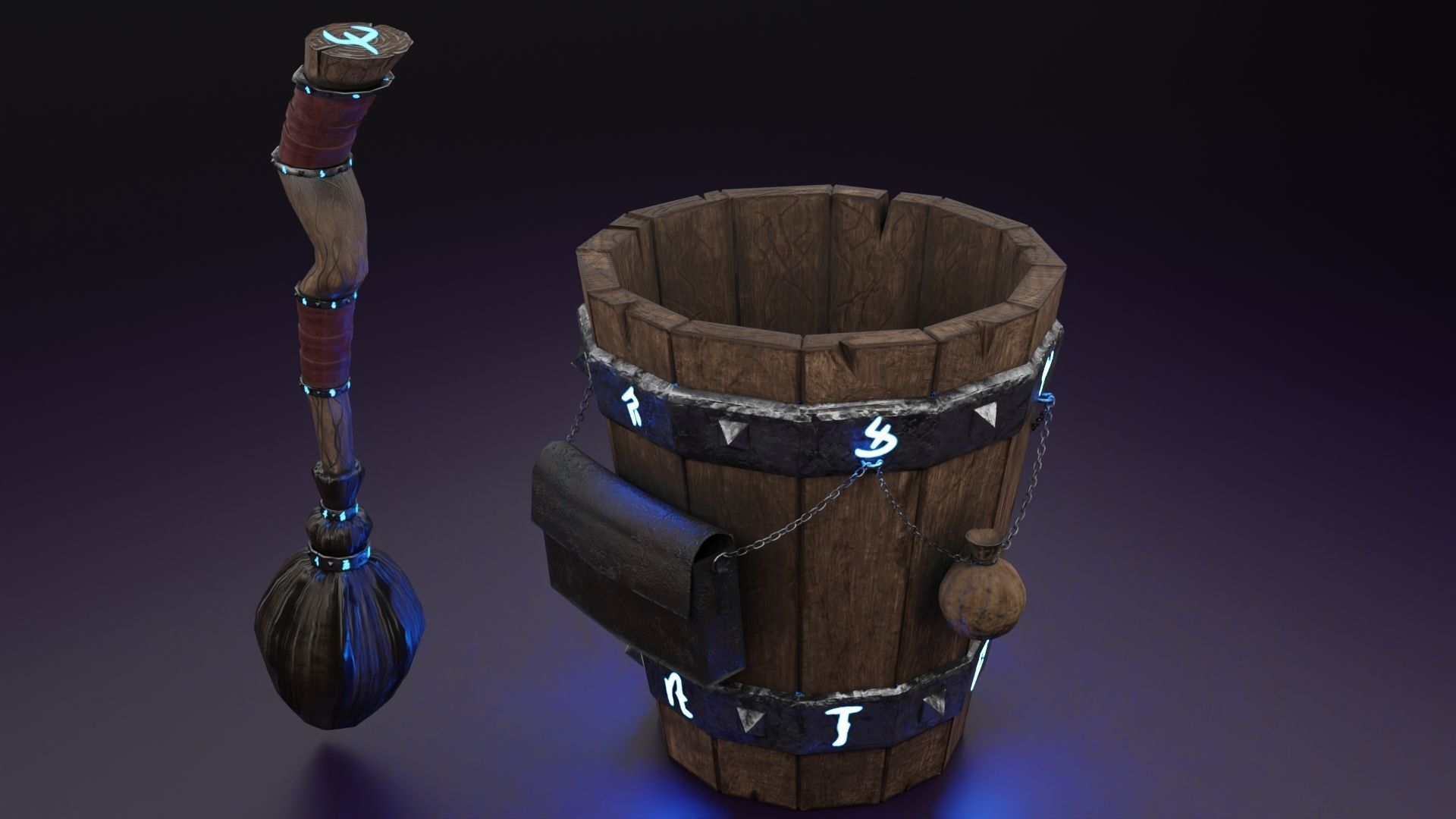 Magic stupa and broom Low-poly 3D model_8