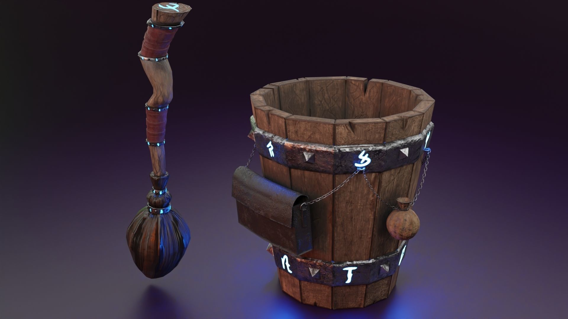 Magic stupa and broom Low-poly 3D model_10