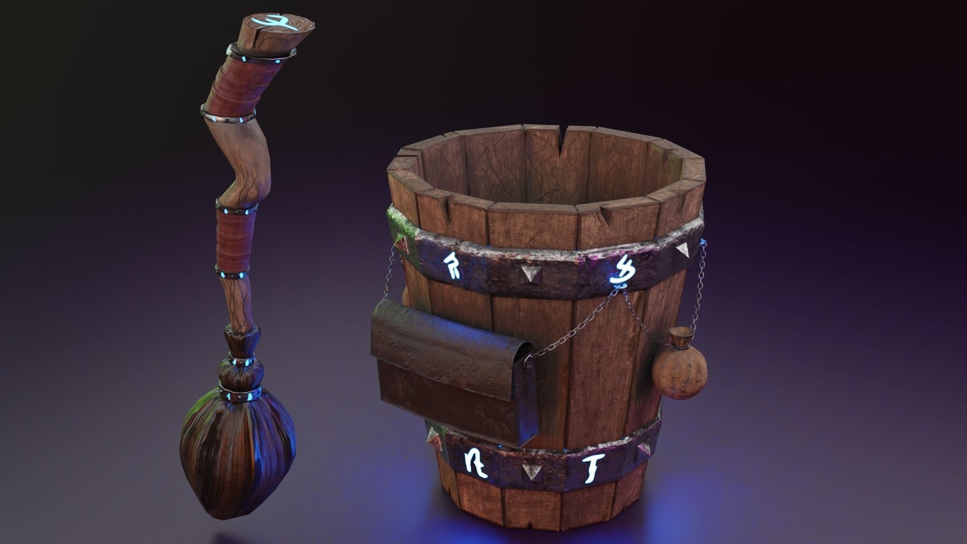 Magic stupa and broom Low-poly 3D model_12