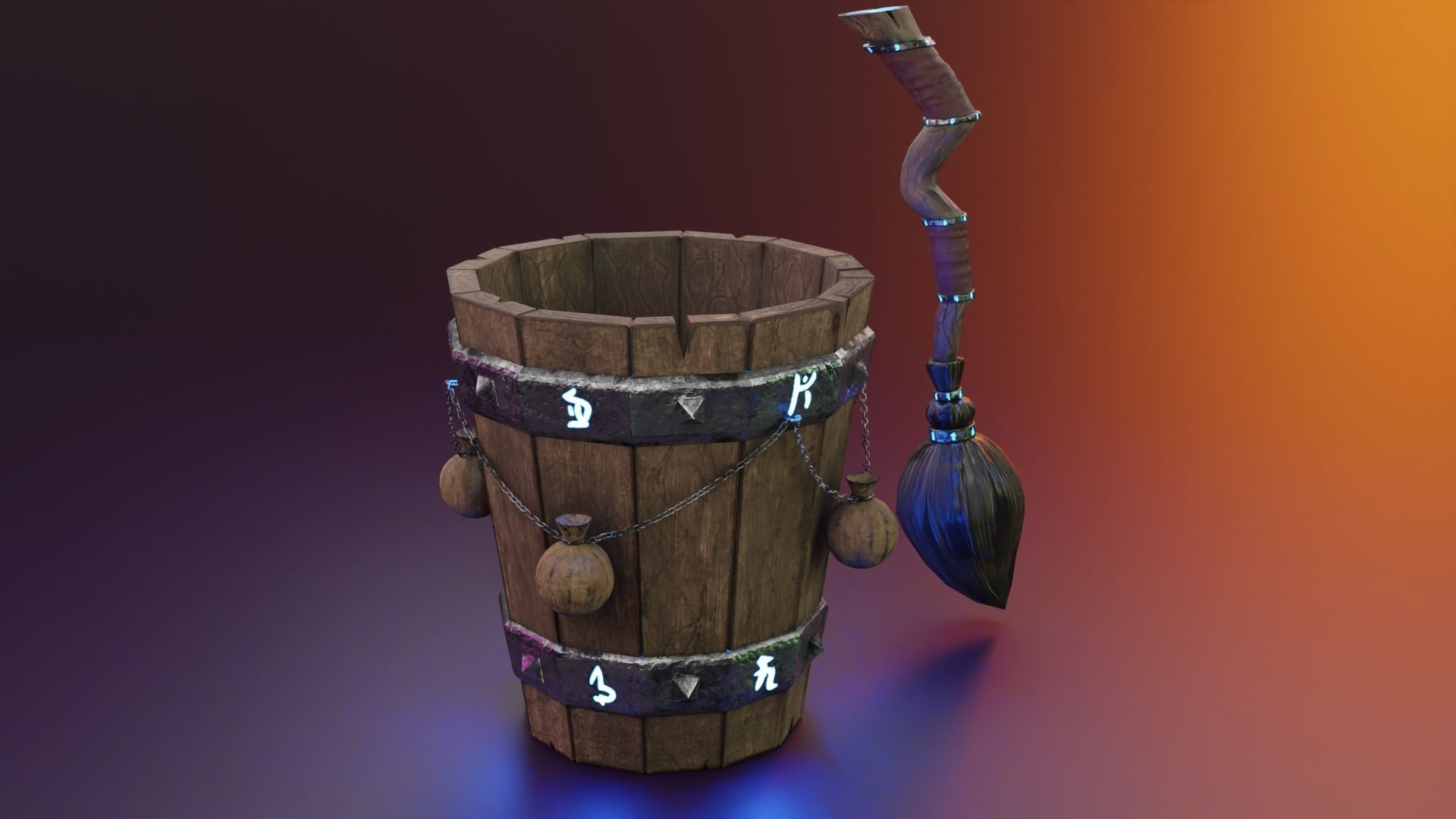 Magic stupa and broom Low-poly 3D model_5