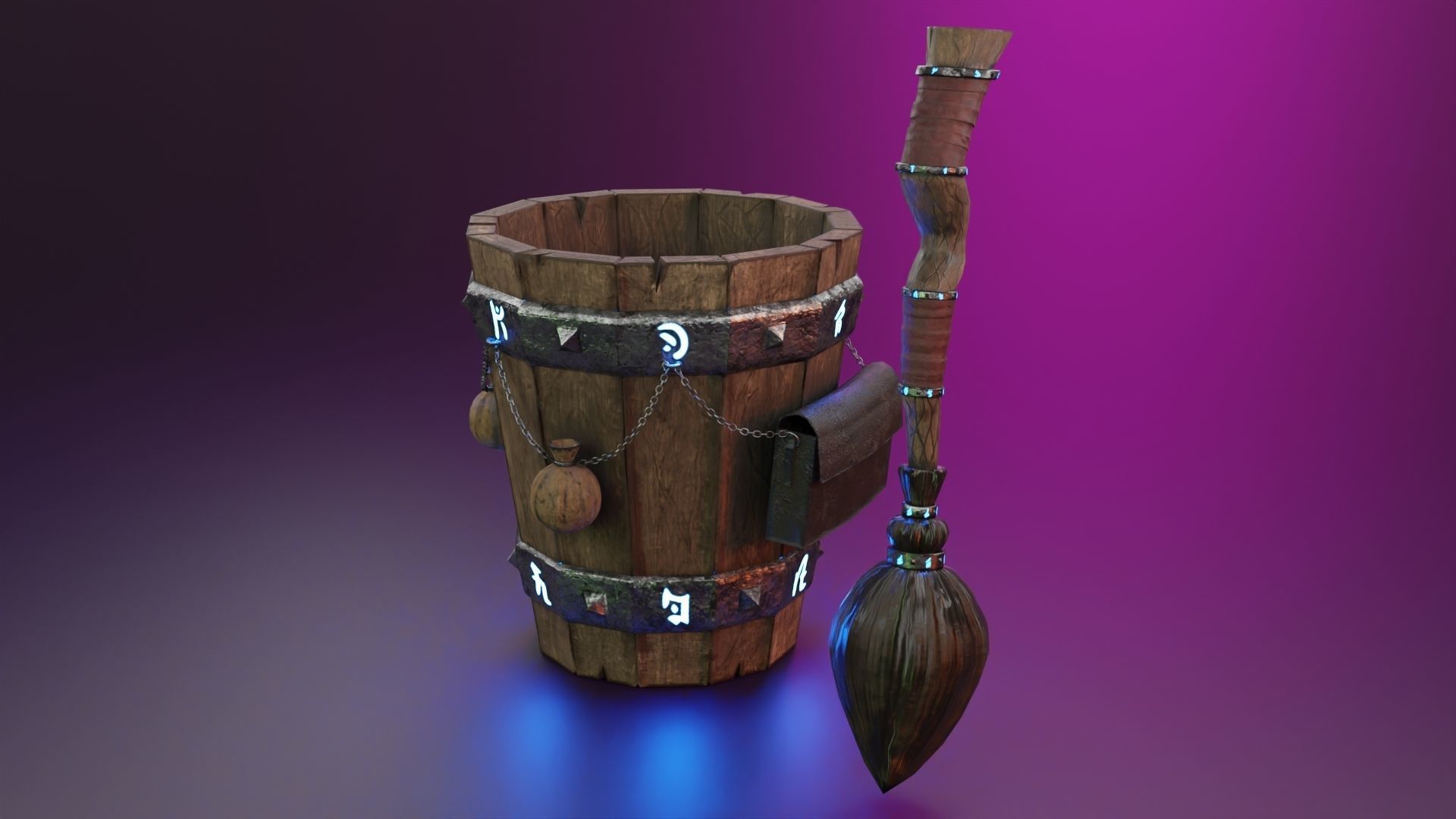 Magic stupa and broom Low-poly 3D model_3