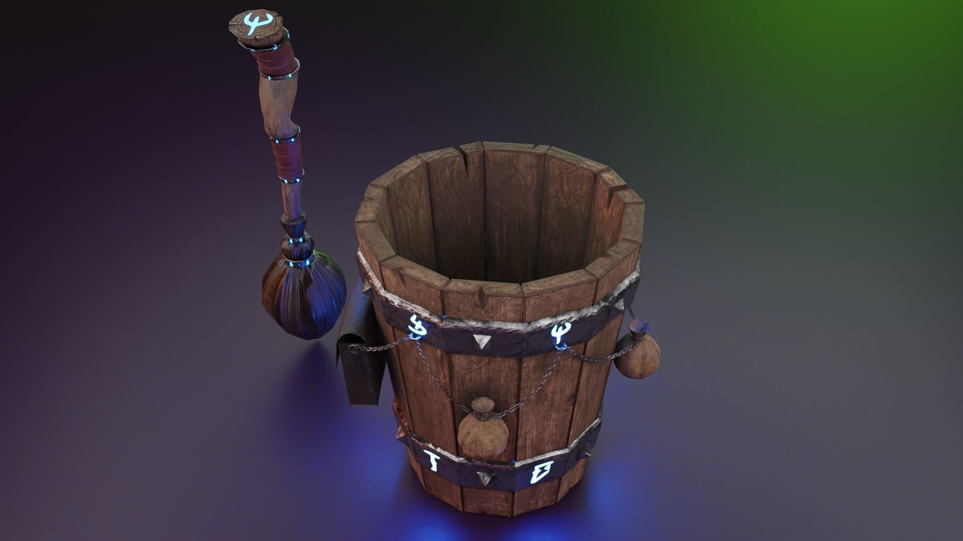 Magic stupa and broom Low-poly 3D model_7