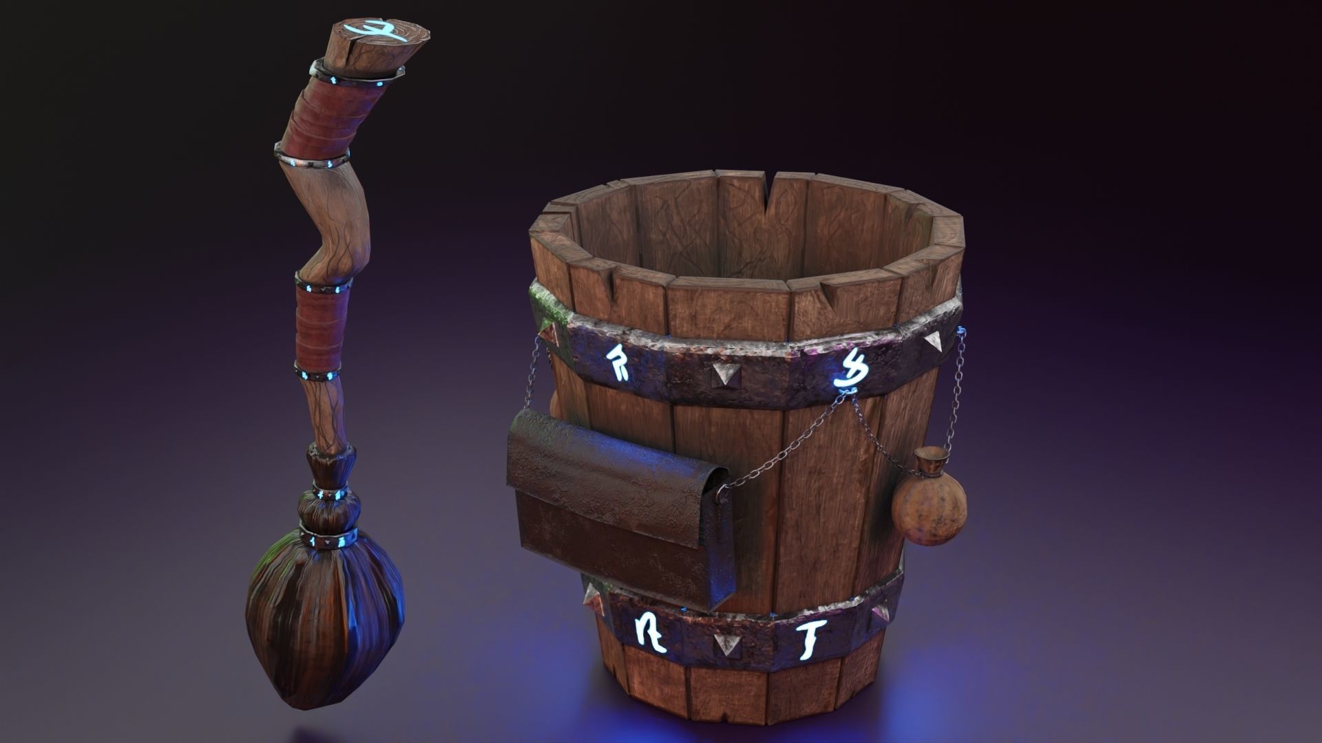 Magic stupa and broom Low-poly 3D model_13